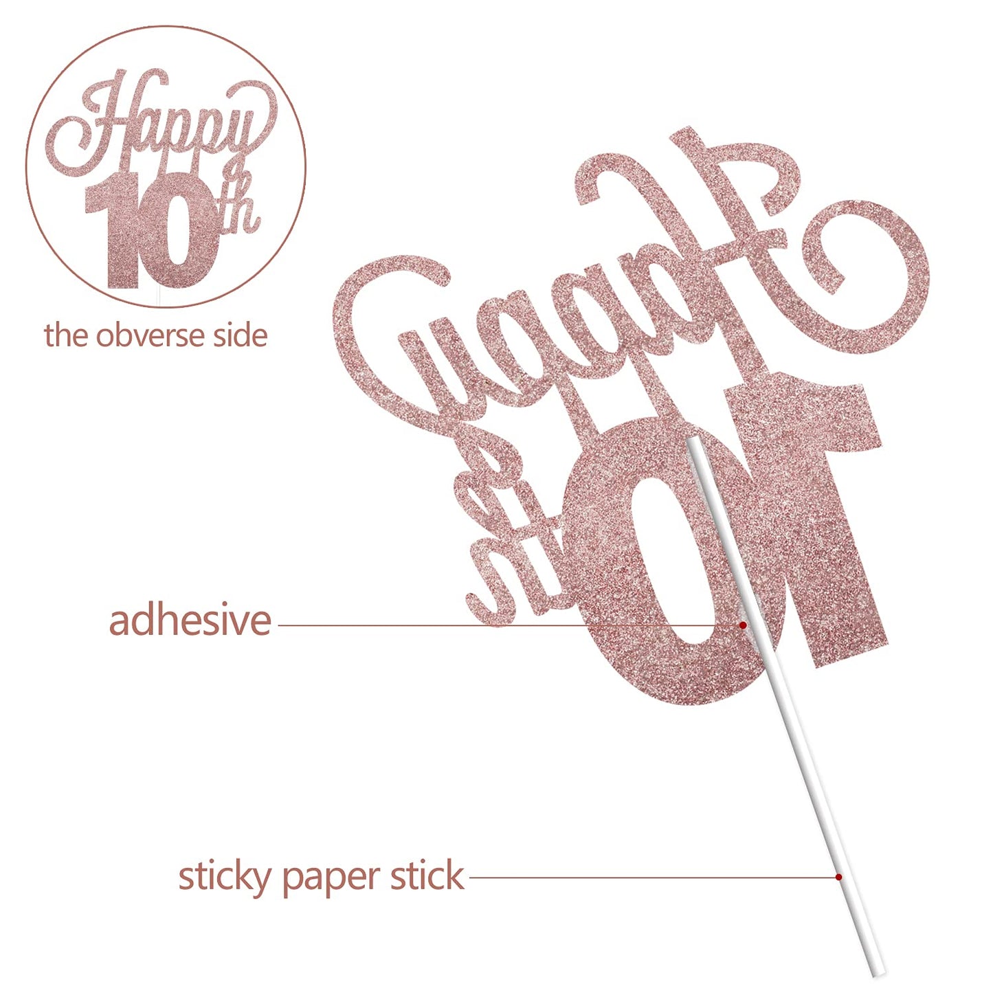 Lingteer Happy 10Th Birthday Rose Gold Cake Topper - Cheers To 10Th Birthday Ten Years Old Birthday Party Cake Decorations Sign.