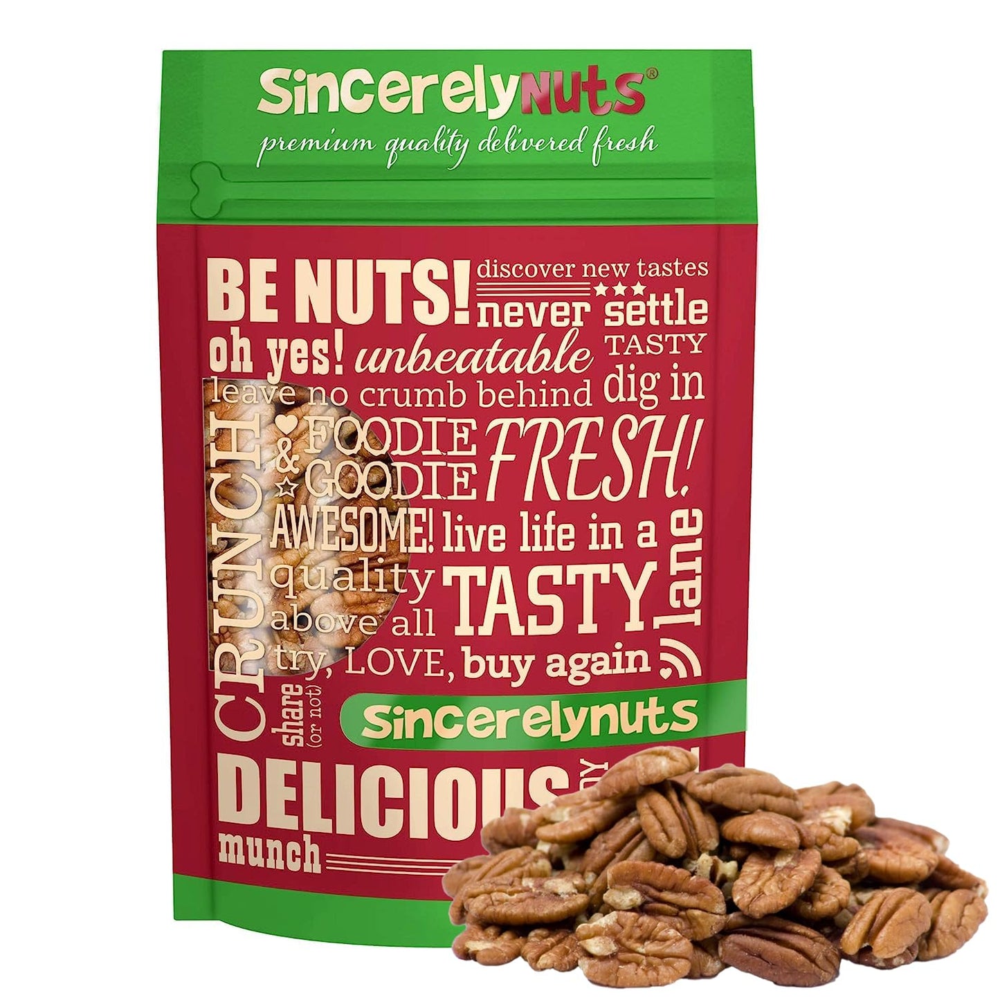 Sincerely Nuts - Raw Pecans (No Shell) | Five Lb. Bag | Shelled Whole Pecan | Delicious Healthy Snack Food | For Baking, Snacking And Dessert Treats | Gluten Free And Kosher | Fresh Resealable Bag