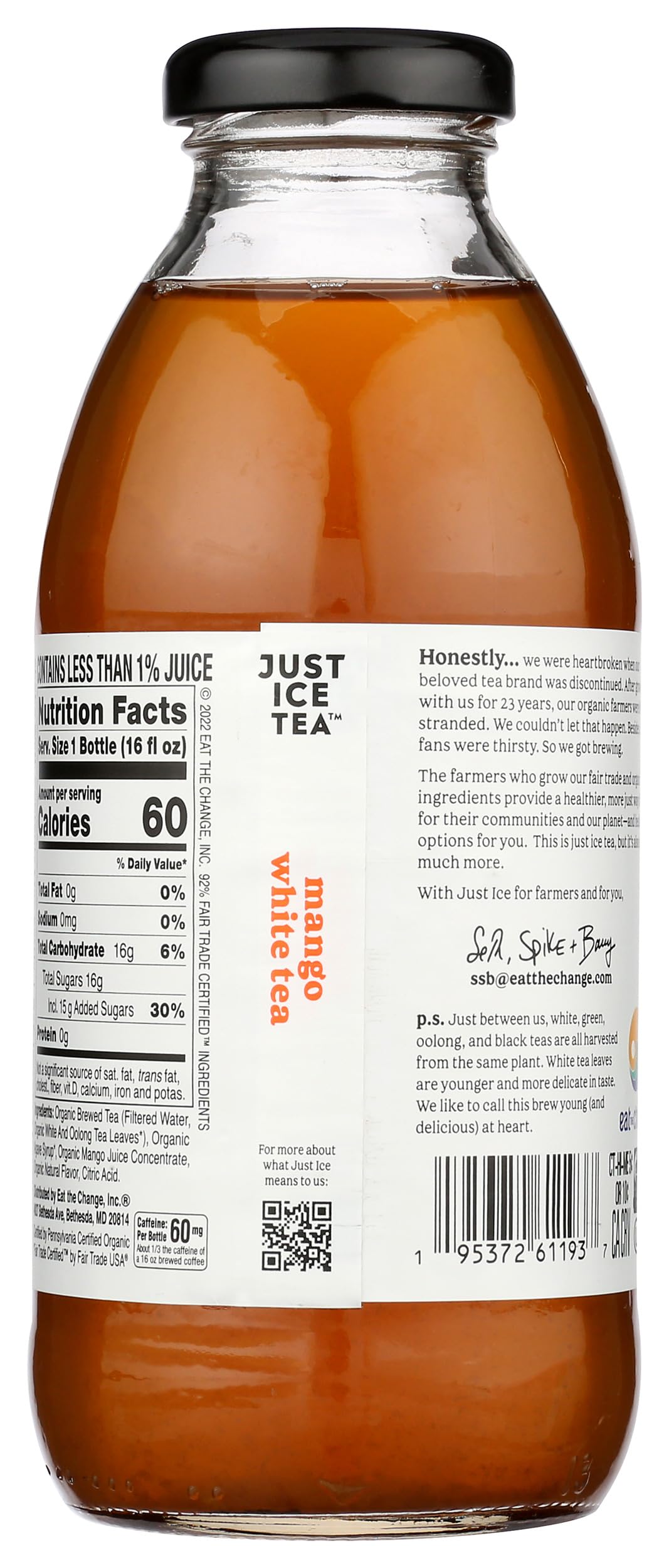 Just Ice Tea Organic Mango White Tea, 16 Fz
