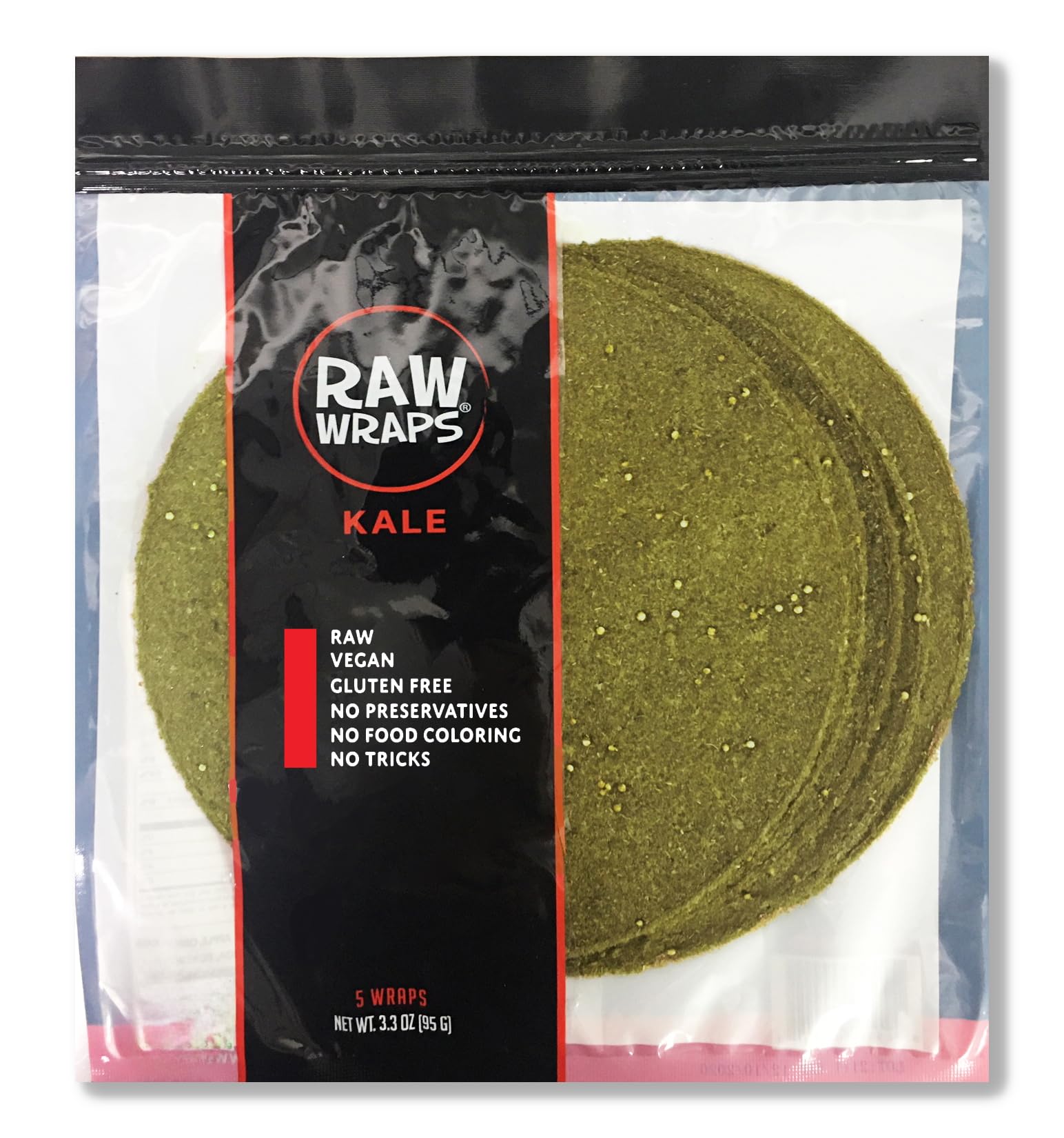 Raw Wraps Gluten Free Kale Tortilla Wraps, Vegan, Non-GMO, Low Carb, 3.3 Ounce Pack