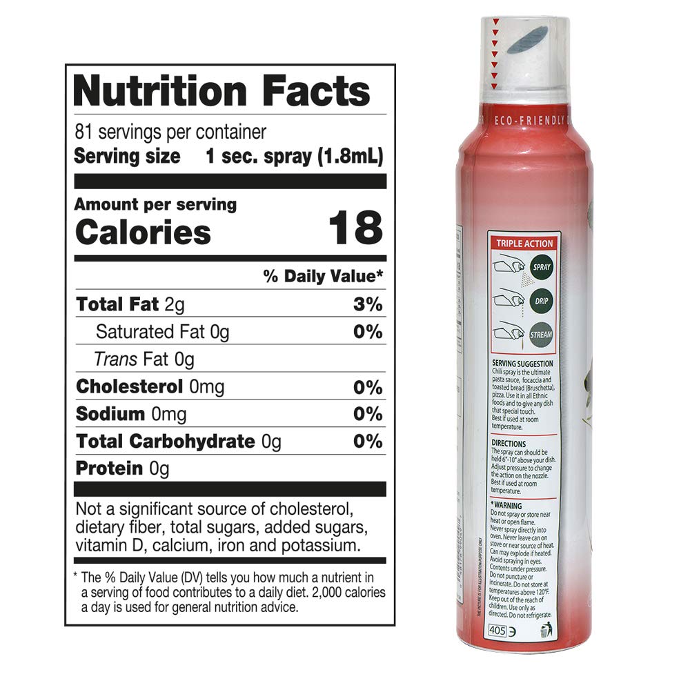 Mantova Extra Virgin Olive Oil Spray Chili Flavored 8 oz. Spray Bottle - Manage Oil Amount - Great For Salads & Cooking