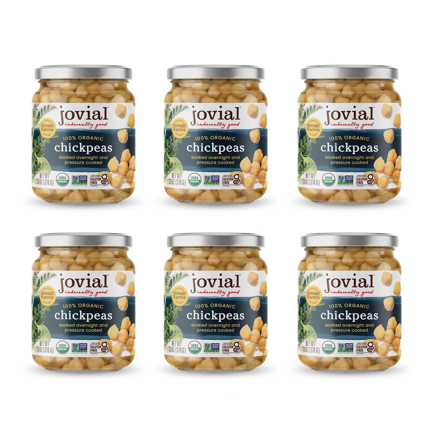 Jovial 100% Organic Chickpeas - No Saturated Fat, Gluten Free, Recyclable Glass, Great Source of Fiber, No Additives or Preserva