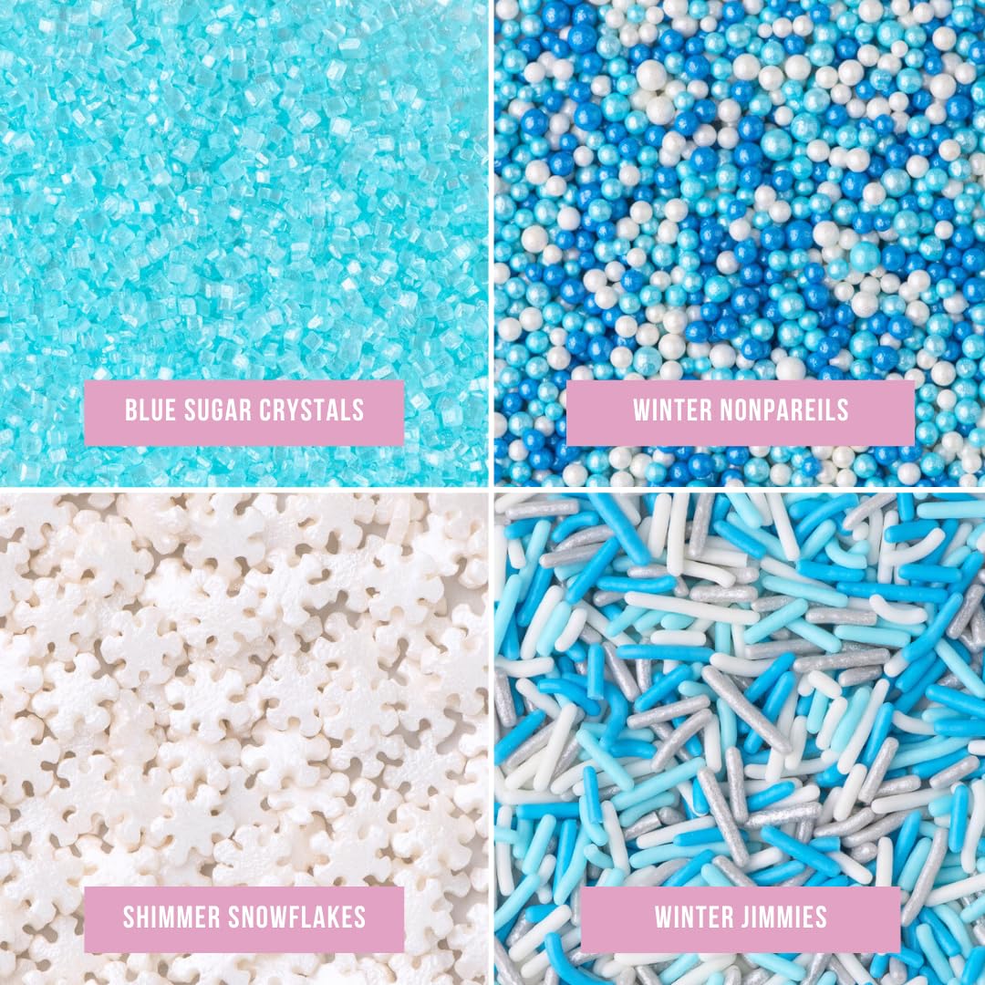 Sweets Indeed Winter Sprinkle 4-Pack - 10.90 oz | Blue Sugar Crystals  Shimmer Snowflakes  Winter Jimmies & Nonpareils | Frozen-Inspired Christmas & Holiday Baking Decorations