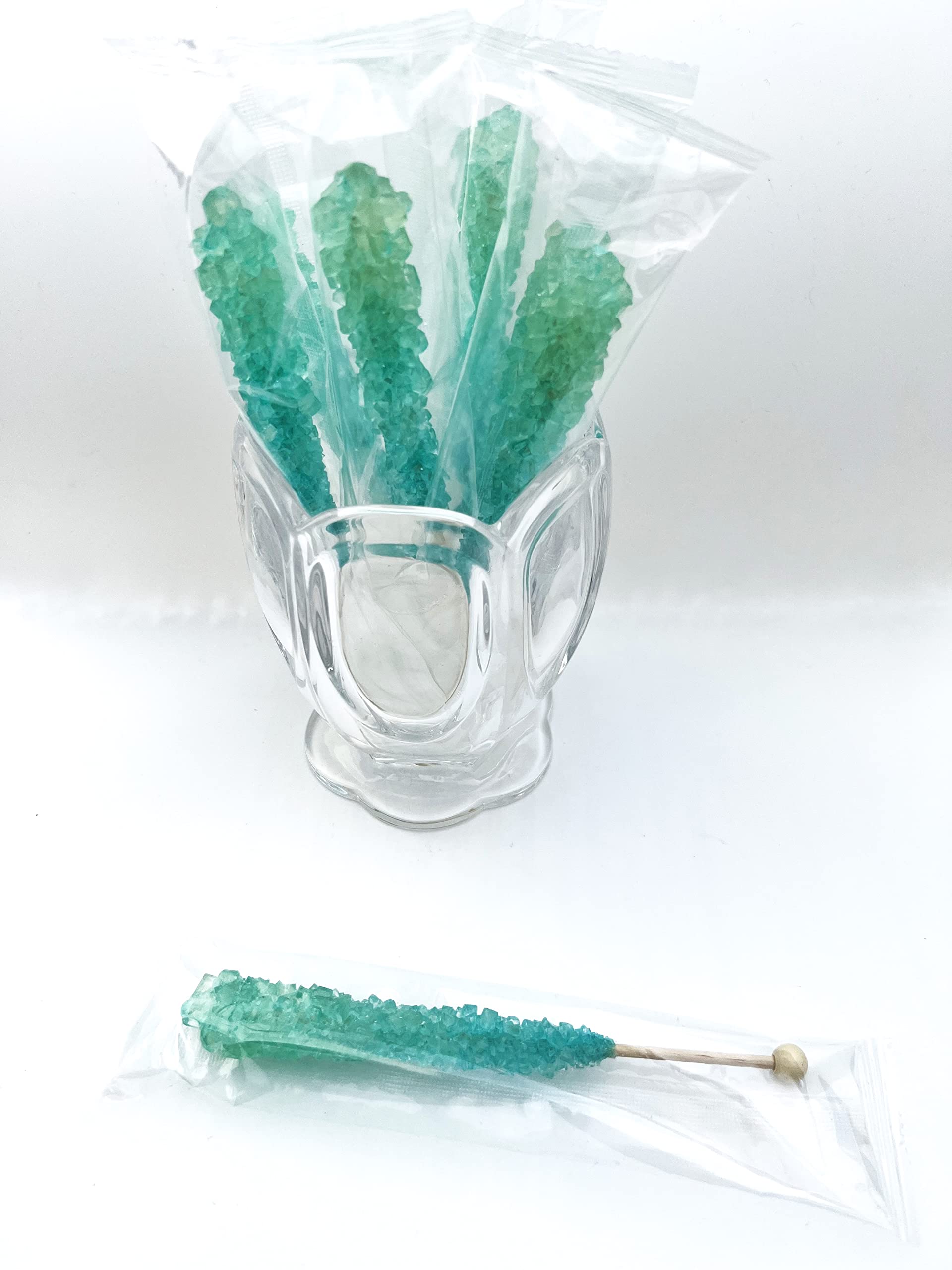 Classic Rock Candy Sticks, Sugar Rock Crystal Lollipops, Individually Wrapped (Pack Of 12, Light Blue Cotton Candy)