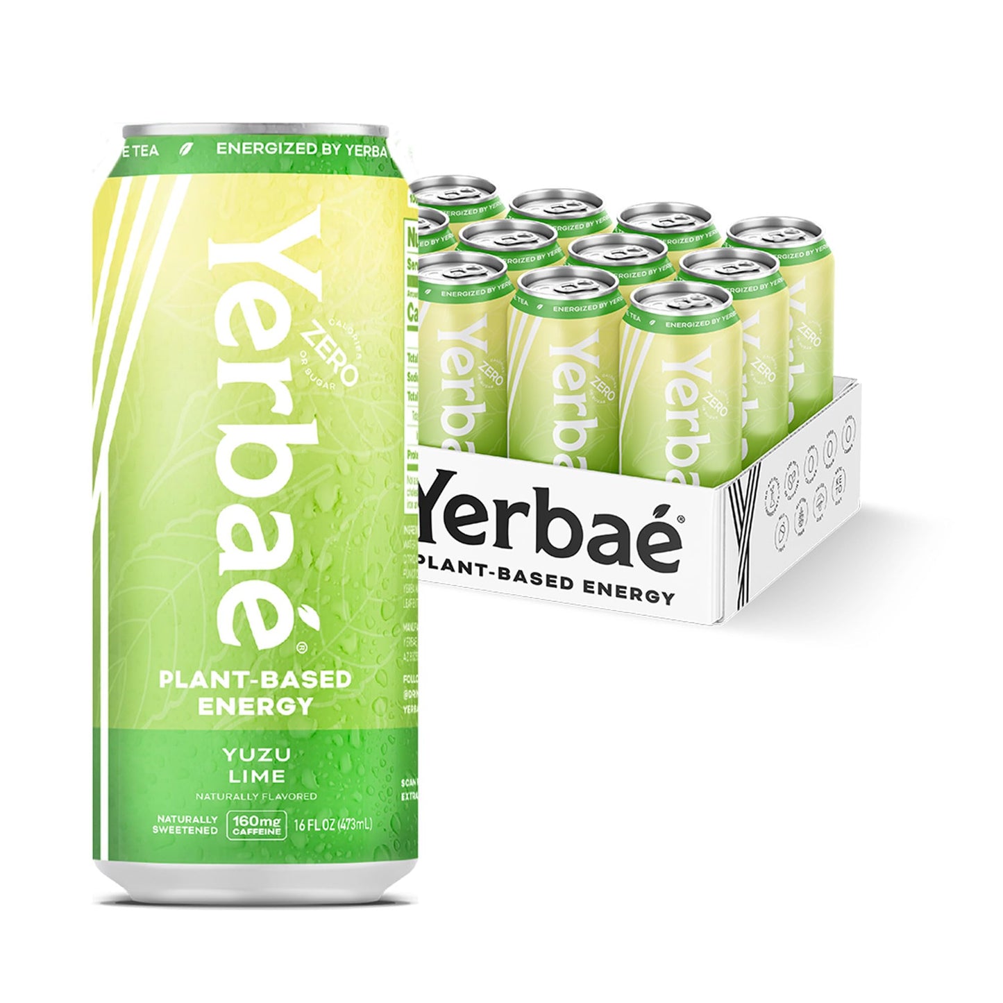 Yerba   Energy Beverage Yuzu Lime - Lemon Lime Flavor - 0 Sugar, 0 Calories, 0 Carbs, Energized by Yerba Mate. Yerbae is Natural
