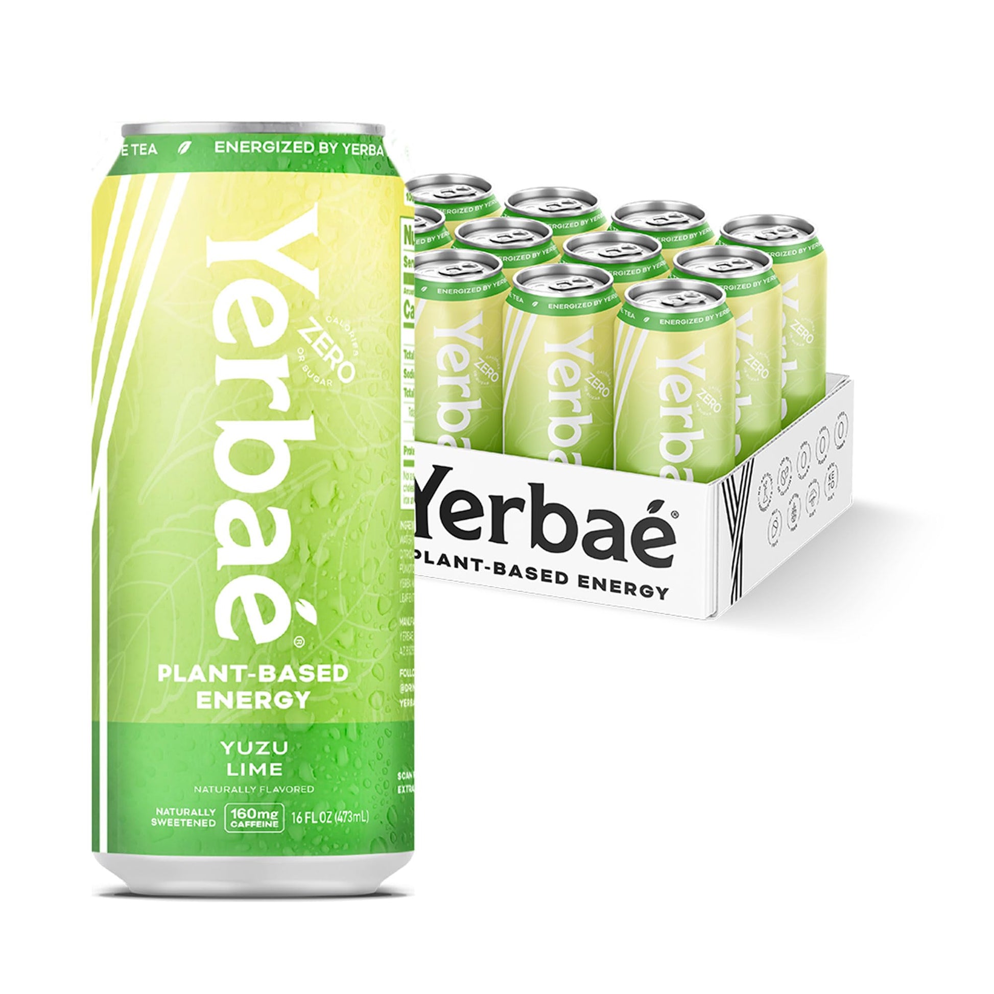 Yerba   Energy Beverage Yuzu Lime - Lemon Lime Flavor - 0 Sugar, 0 Calories, 0 Carbs, Energized by Yerba Mate. Yerbae is Natural
