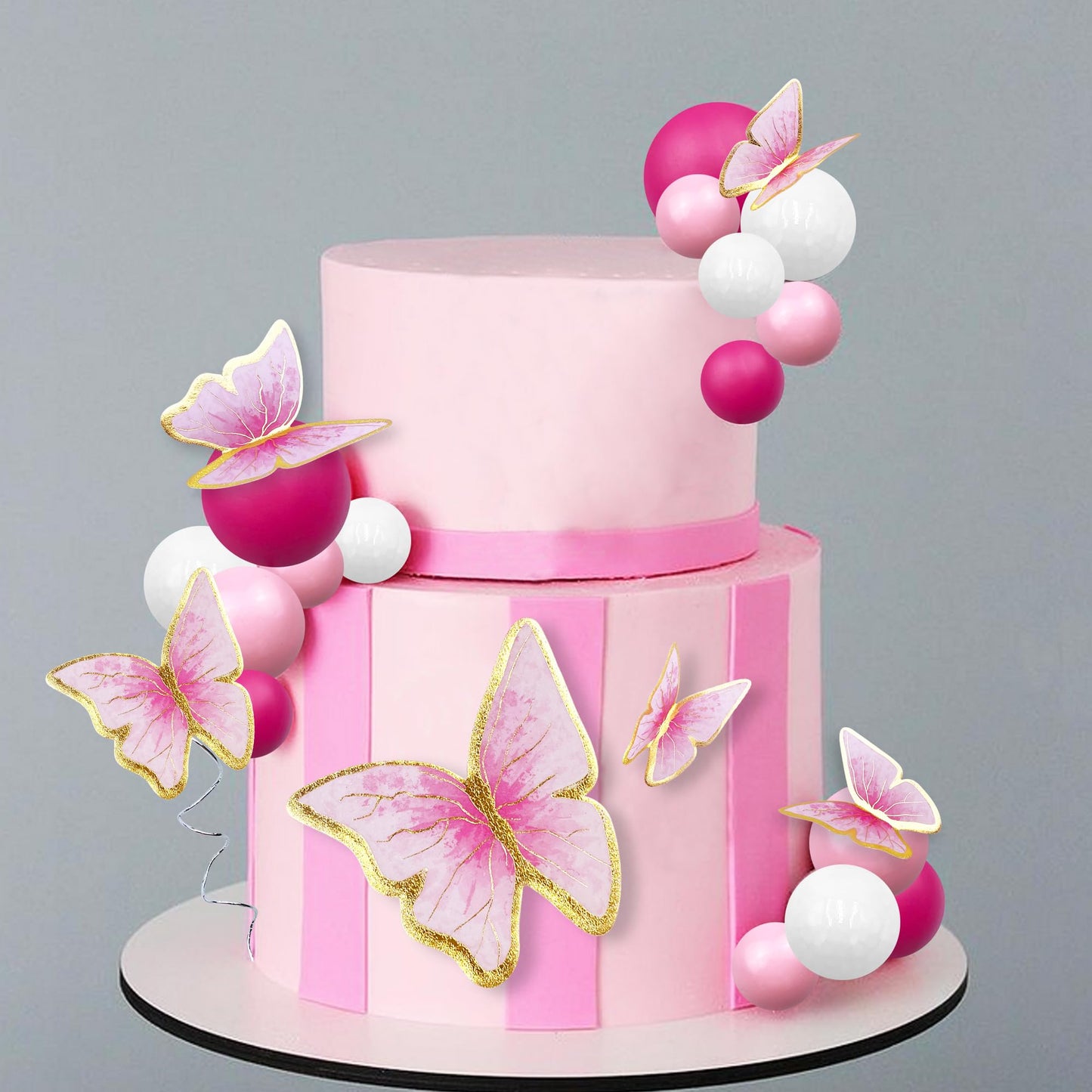 27 Pcs Hot Pink Girl Cake Toppers Pink Ball Cake Decoration Butterfly Cake Decoration Girl Theme Cake Decoration For Wedding Bir