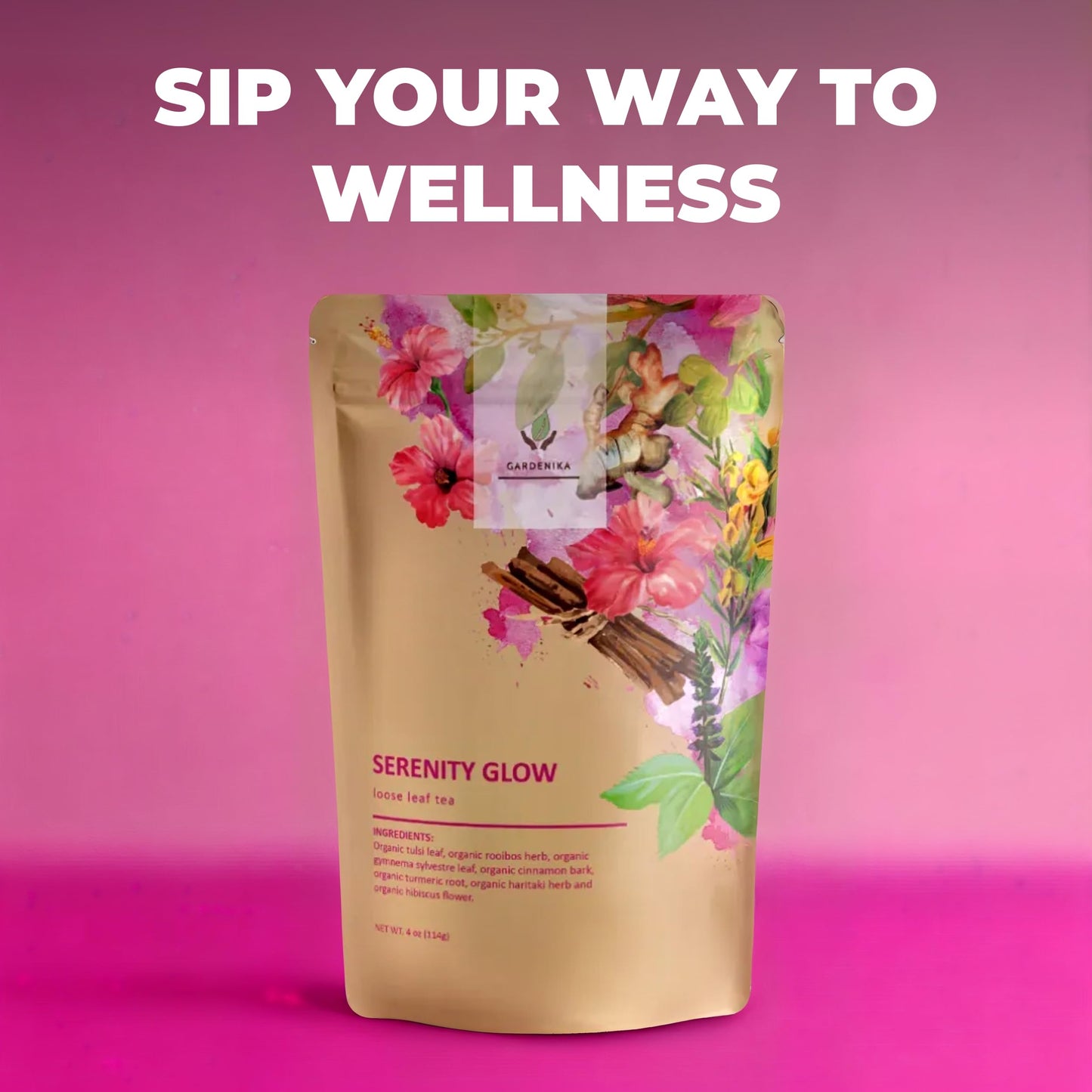 Gardenika Organic Loose Leaf Tea, Herbal, Caffeine-Free, Ayurvedic Blend, 4 oz