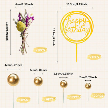 44 Pcs Mini Balls Cake Topper Diy Cake Insert Topper Foam Cake Balls Faux Pearl Balls Artificial Dried Flowers Baking Decoration