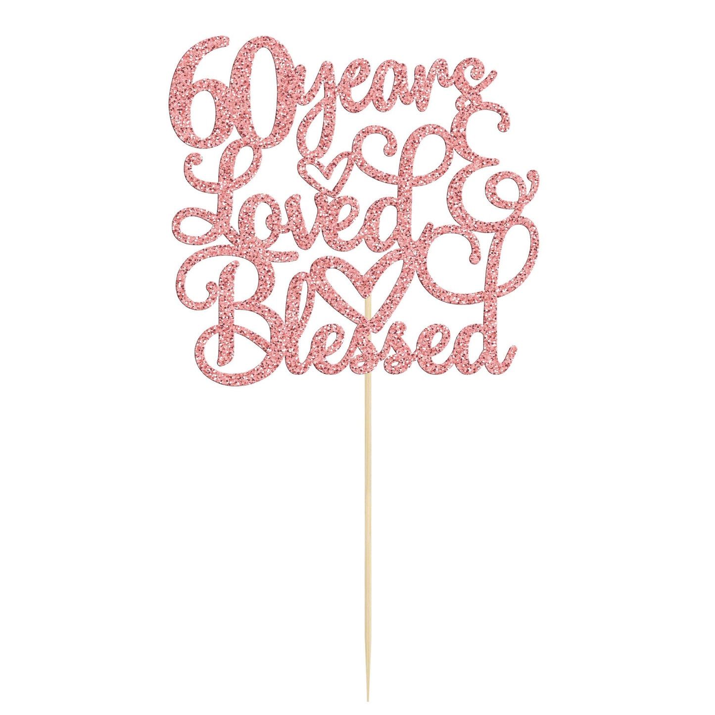 Gyufise Cake Topper - Rose Gold Glitter 60th Birthday Decoration - Small Paper Cheers to 60 Years