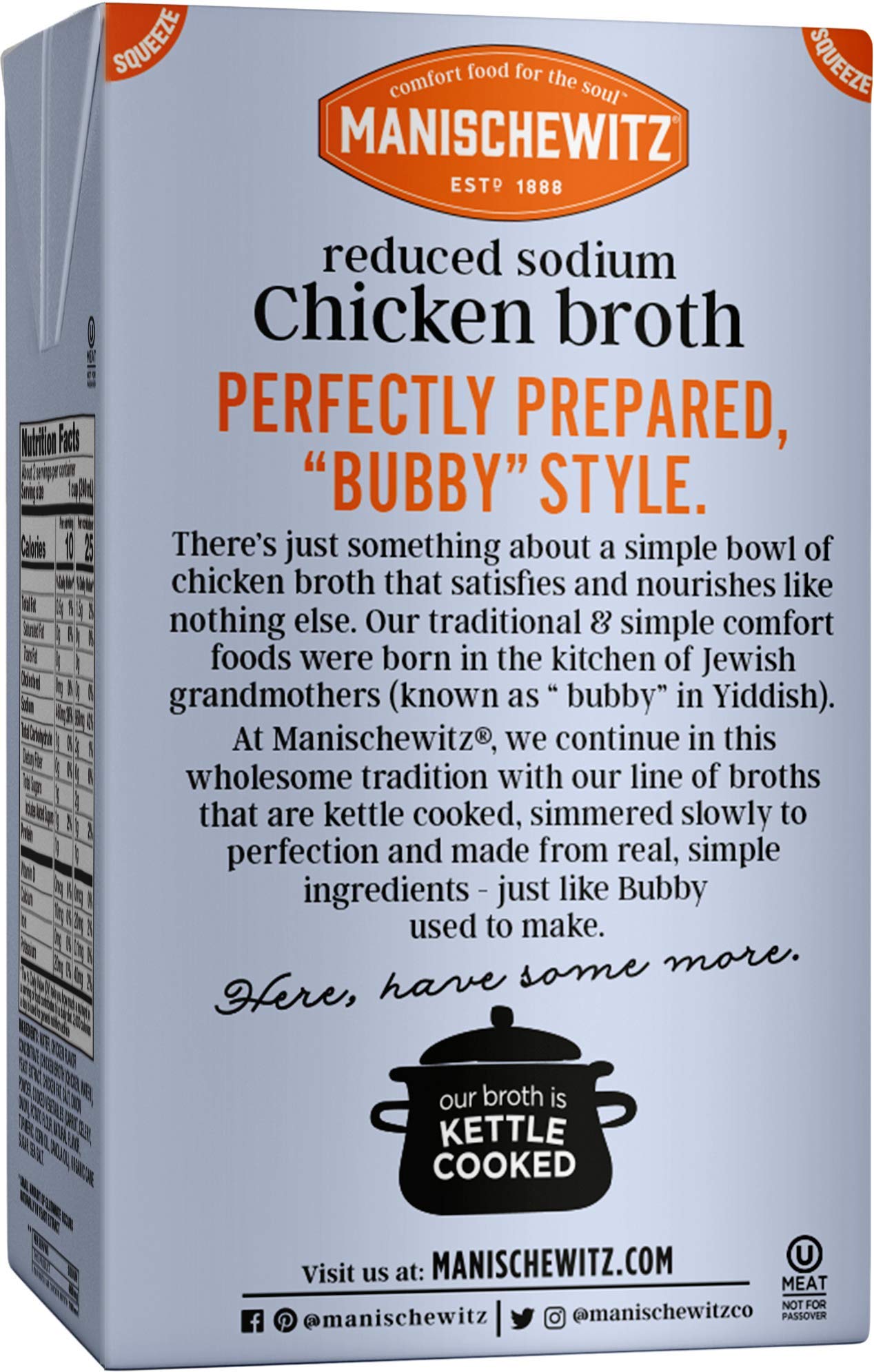 Manischewitz Reduced Sodium Chicken Broth 17Oz (3 Pack), Flavorful, Kettle Cooked, Slowly Simmered