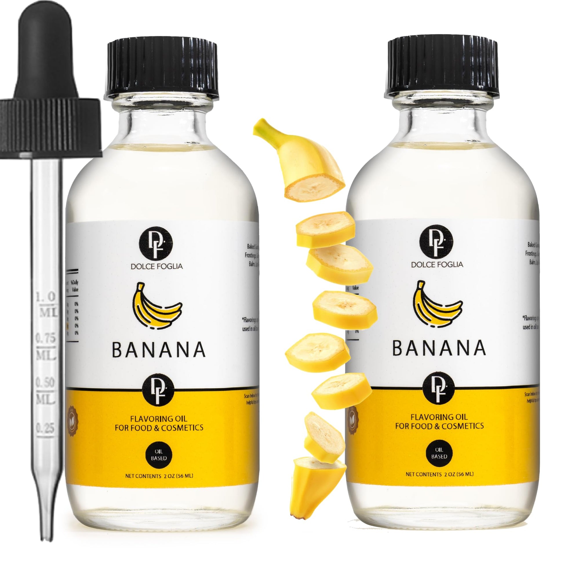 Dolce Flav Banana Extract – Oil-Soluble, Sugar-Free Flavoring for Baking & Smoothies – 2 Ounce Pack of 2