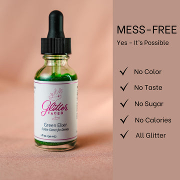 Glitter Faced Green Edible Glitter For Galentines Or St.Patricks Day Cocktails & Mocktails, Mess-Free Glitter For 30 Drinks, Lus