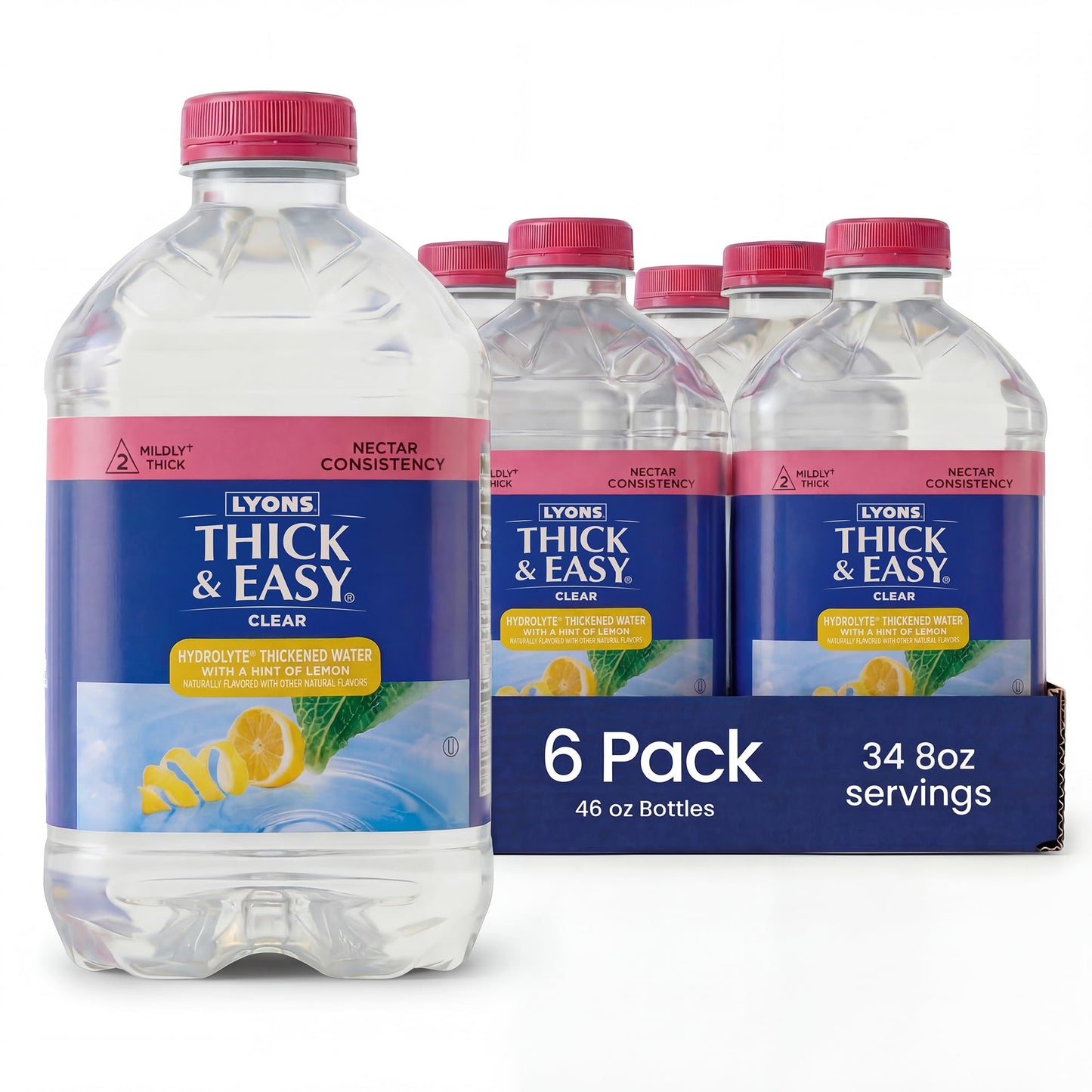 Thick & Easy Hydrolyte Hint of Lemon Water, IDDSI Level 2 Ready-to-Drink Thickened Beverage for Swallowing Support, Mildly Thick