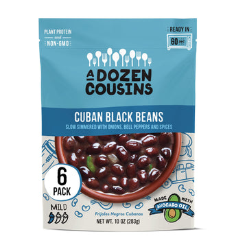 A Dozen Cousins Seasoned Beans, Vegan and Non-GMO Meals, Microwaveable Beans Ready to Eat Made with Avocado Oil (Black Beans, 6 
