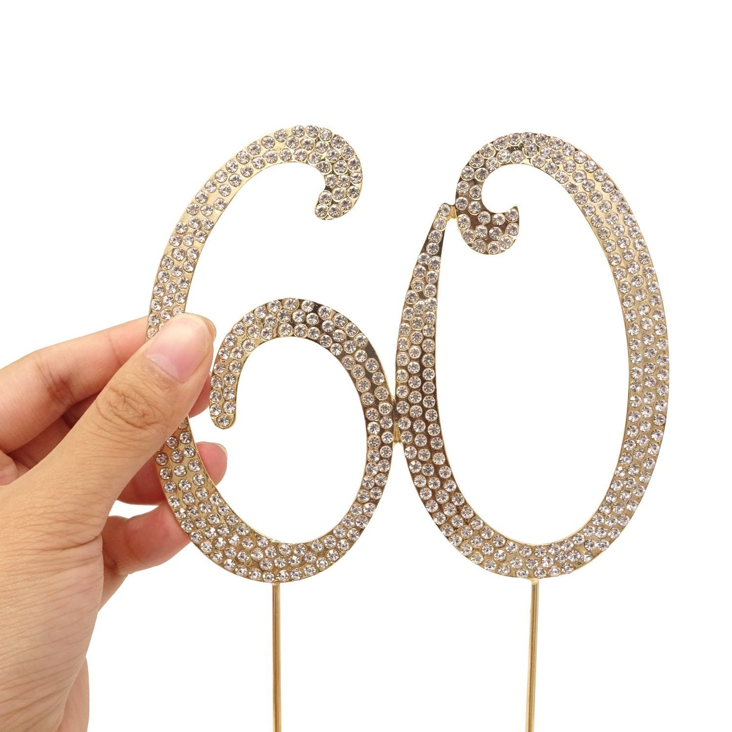 Honbay Cake Topper Premium Sparkly Crystal Rhinestones for 60th Birthday or Anniversary Party, 1 Count, 60 Gold