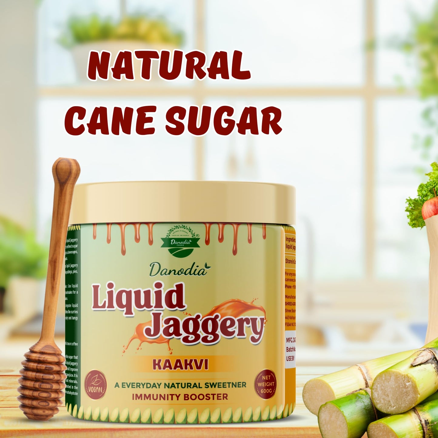 Danodia Foods Liquid Jaggery Syrup - Natural Sweetener, 600g (14 Fl Oz), Brown, No Preservatives, Rich in Minerals, Ideal for Beverages & Desserts