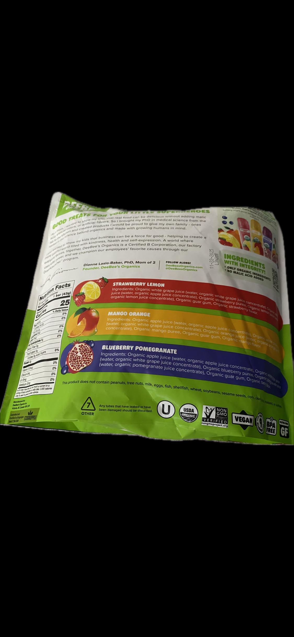 Deebee'S Organics Superfruit Freezies, 1.35 Fl Oz, Pack Of 35