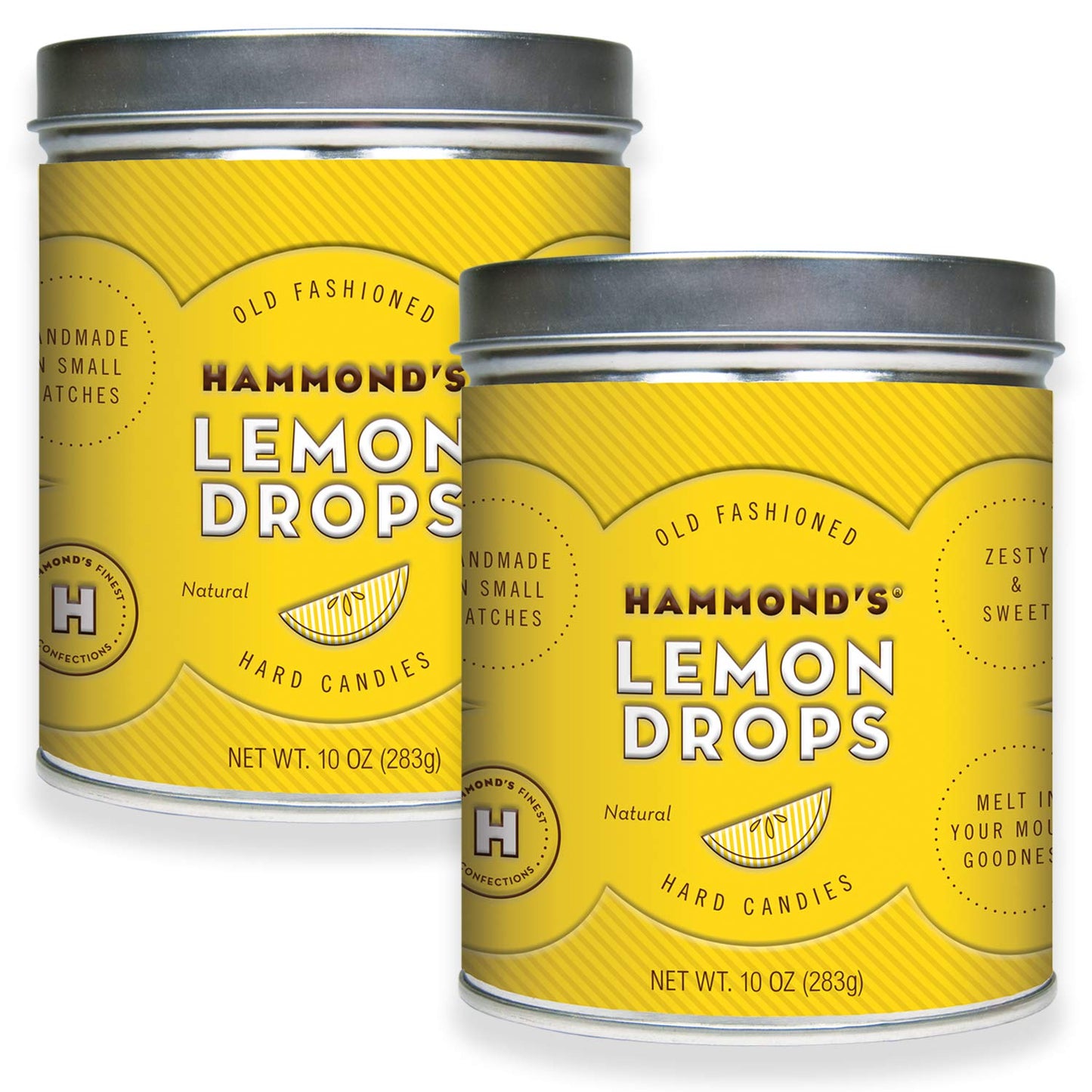 H Nd’S Candies - Old Fashioned Lemon Drops - 2-10 Ounce Tins, Natural Lemon, Handmade In Small Batches And Frosted In Sugar, Handcrafted In The Usa