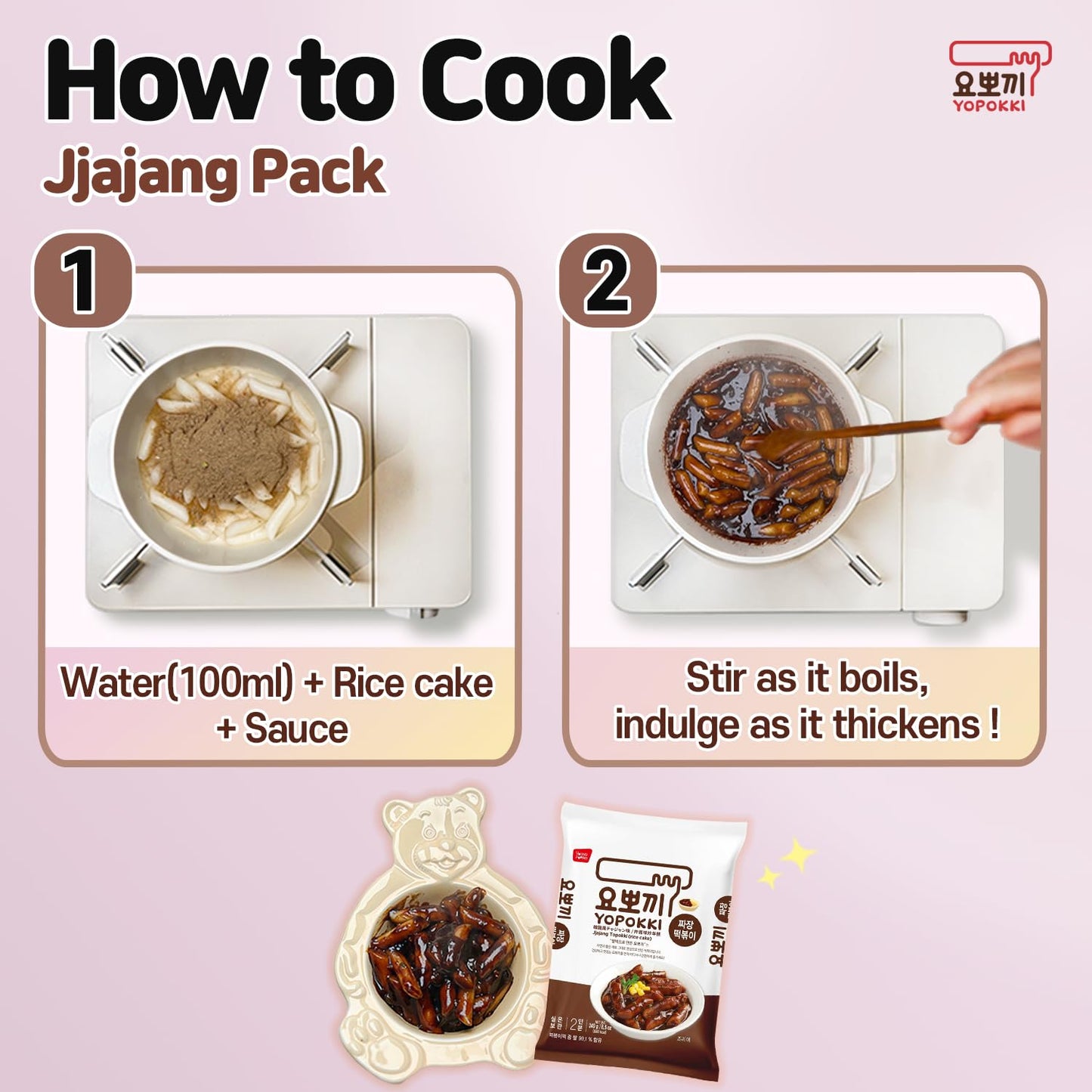 Yopokki Instant Tteokbokki Pack (Jjajang, Pack Of 2) Korean Street Food With Jjajang Flavored Sauce Topokki Rice Cake - Quick &
