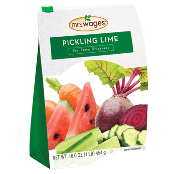 Mrs. Wages Pickling Lime, Easy-To-Make, Crispy Flavorful Pickles, Tasty Creations, Pickling Lime, Long-Lasting Resealable Bag, 1