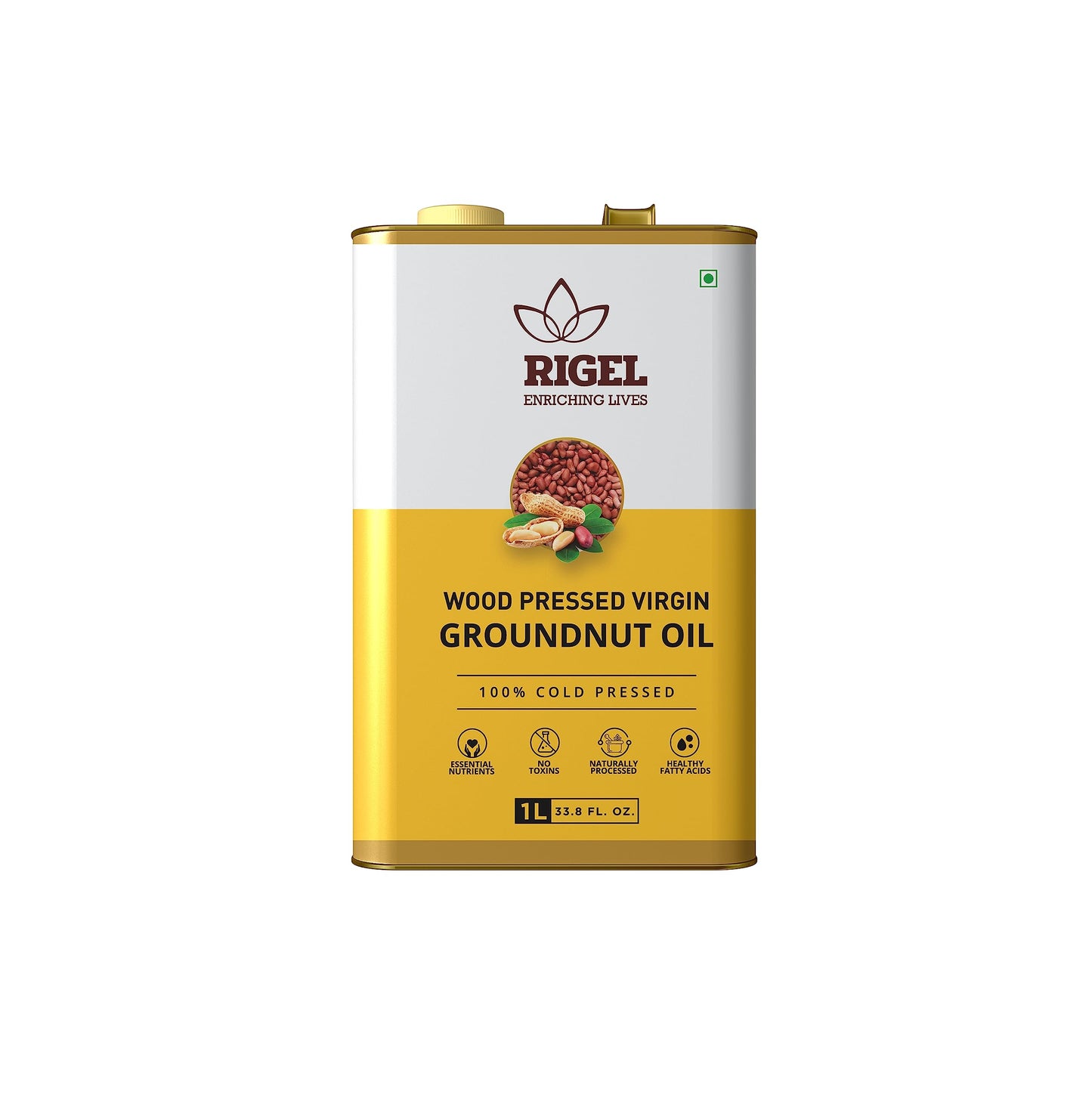 Rigel Spices Cold Pressed Peanut Oil, Eco-Friendly Tin, 33.8 fl oz (1L)