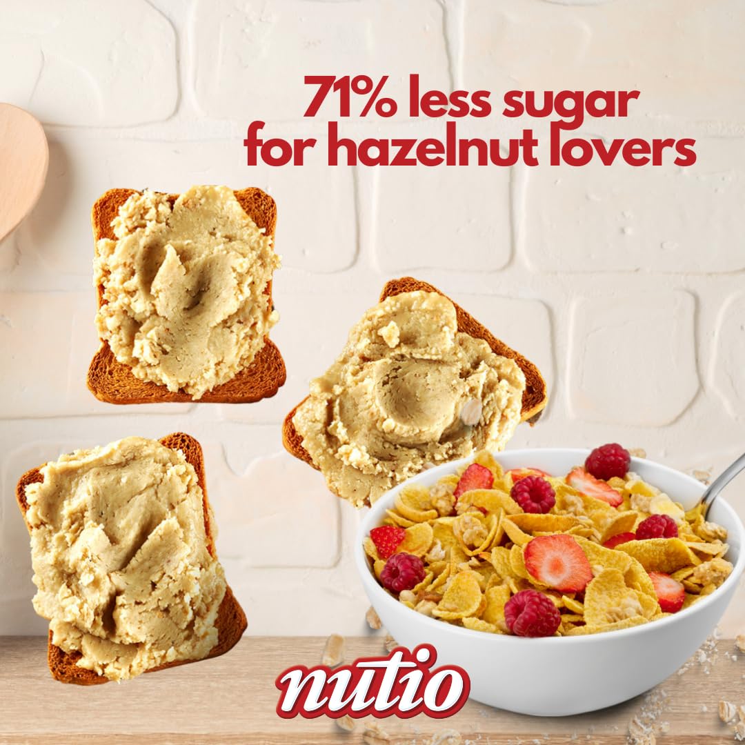 NUTIO Crunchy Hazelnut Butter Spread - 77% Hazelnut, Low Carb, Vegan - 10.5 oz Glass Jar