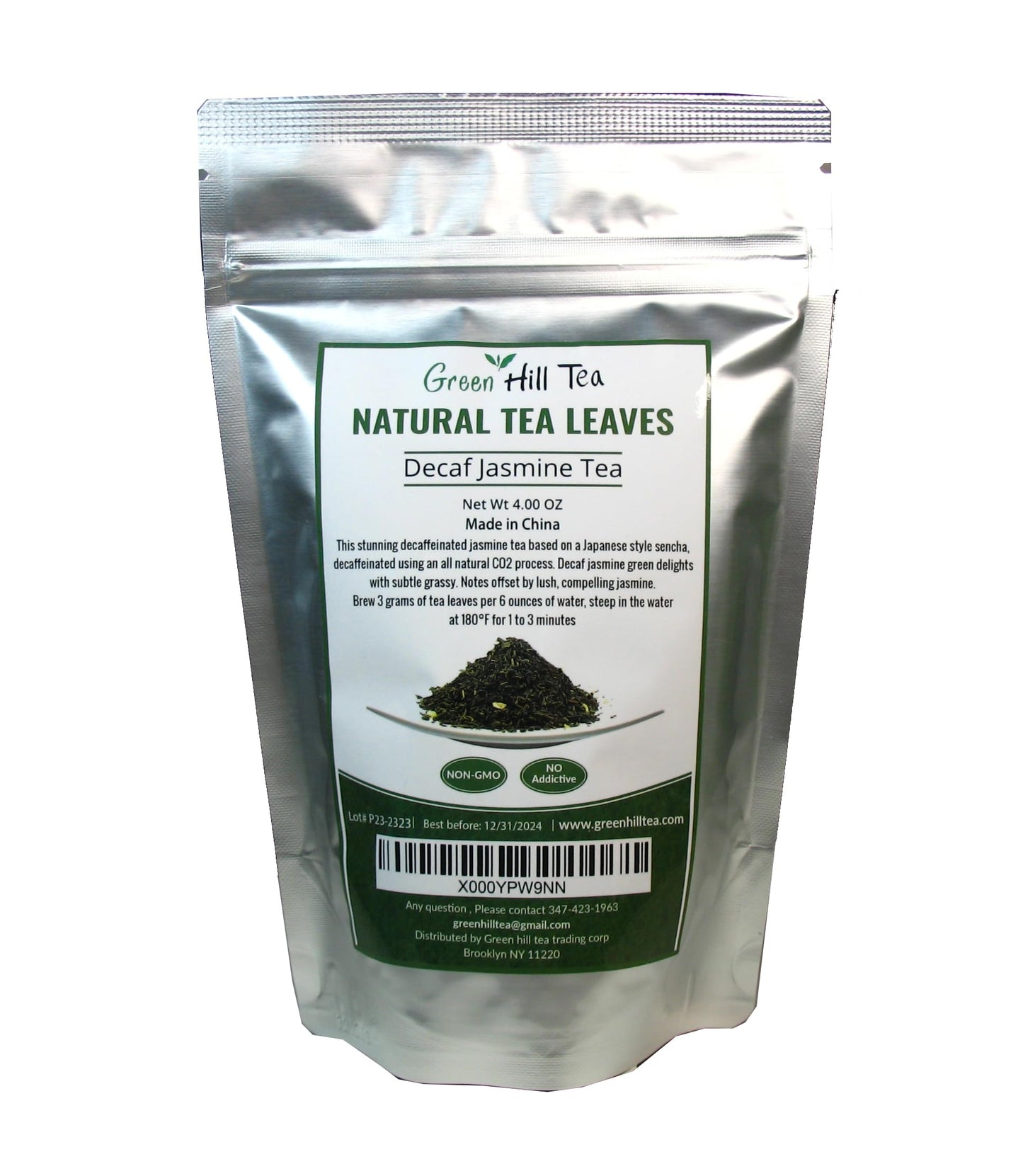 Greenhilltea Decaf Jasmine Green Tea - 4 Oz Bag, Caffeine-Free, Green Color