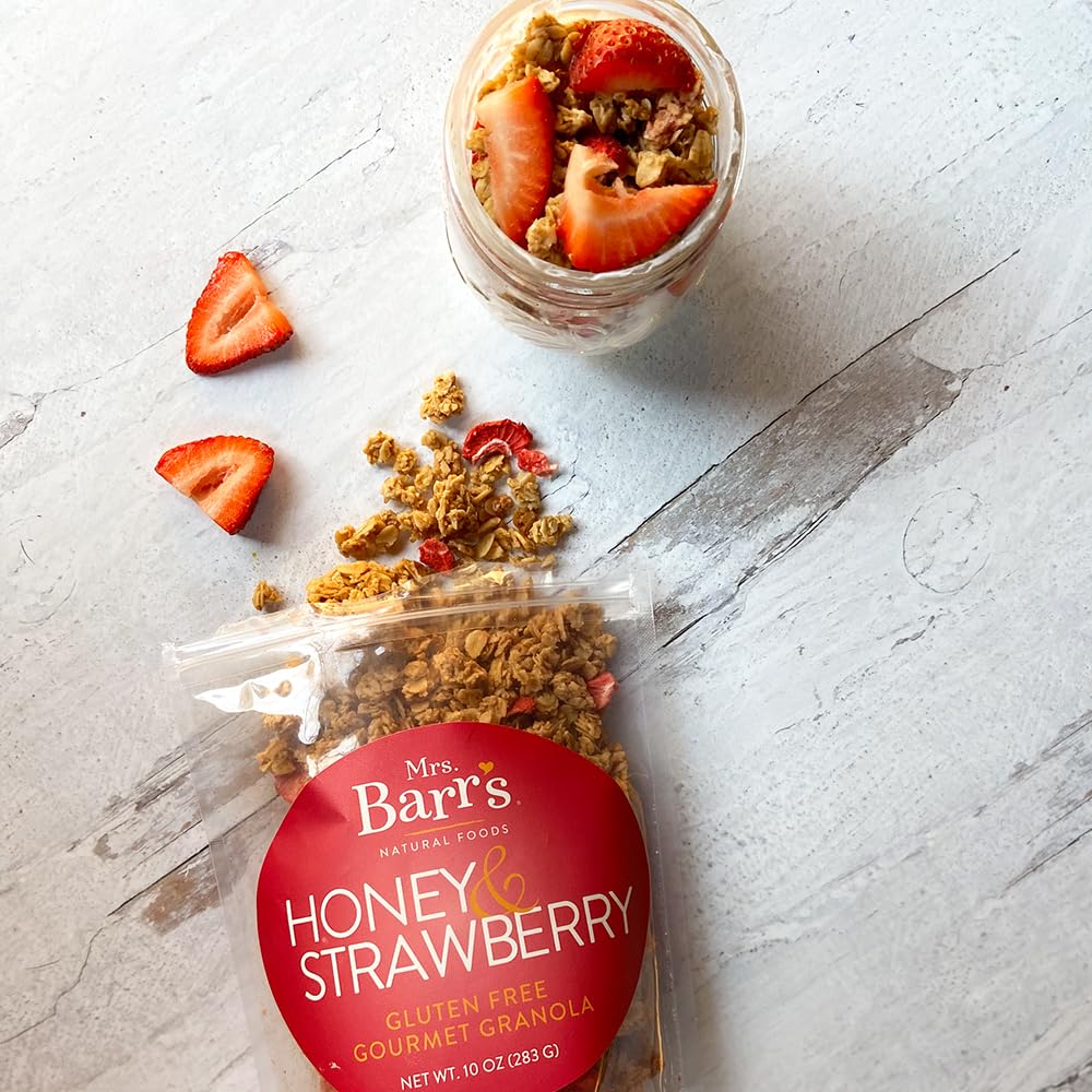 Mrs. Barrs Natural Foods Granola | Honey & Strawberry | Certified Organic Gluten Free Oats | Soft Texture | Small Batch | Gourme