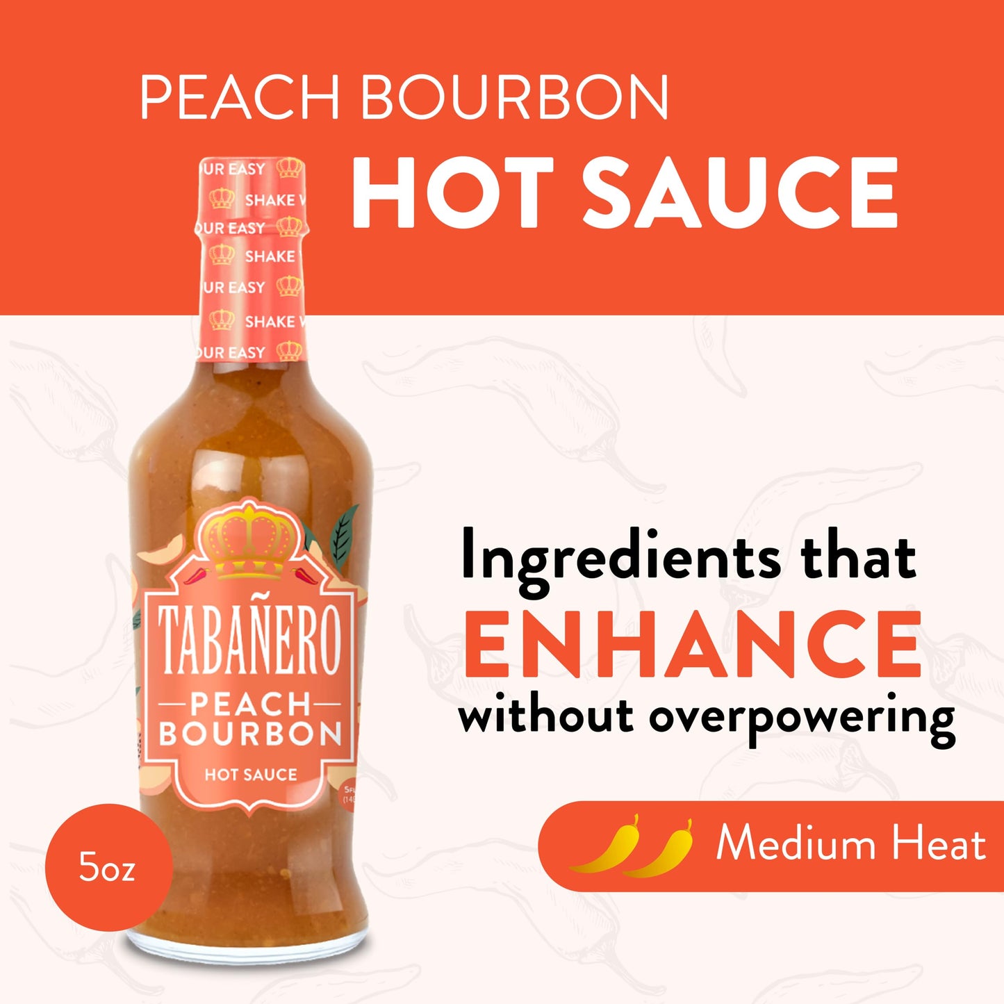 Tabanero Peach spirit-inspired flavor Habanero Hot Sauce - Gourmet, All Natural, Gluten Free, Vegan, 5 oz Bottle