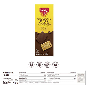 Schar - Chocolate Dipped Cookies - Certified Gluten Free - No Gmo'S, Perservatives Or Wheat - (5.03 Oz) 4 Pack