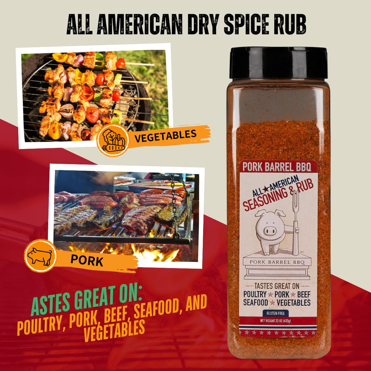 Pork Barrel BBQ All American Seasoning & Rub, 22 oz, Model 12001