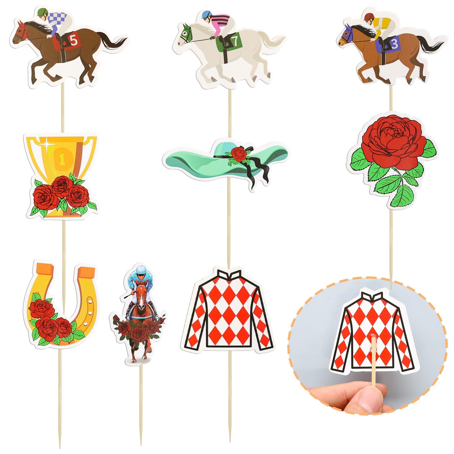 Ephlyn Horse Derby Cupcake Toppers - 36 Pcs Race Horse Toothpick Decorations for Party Supplies