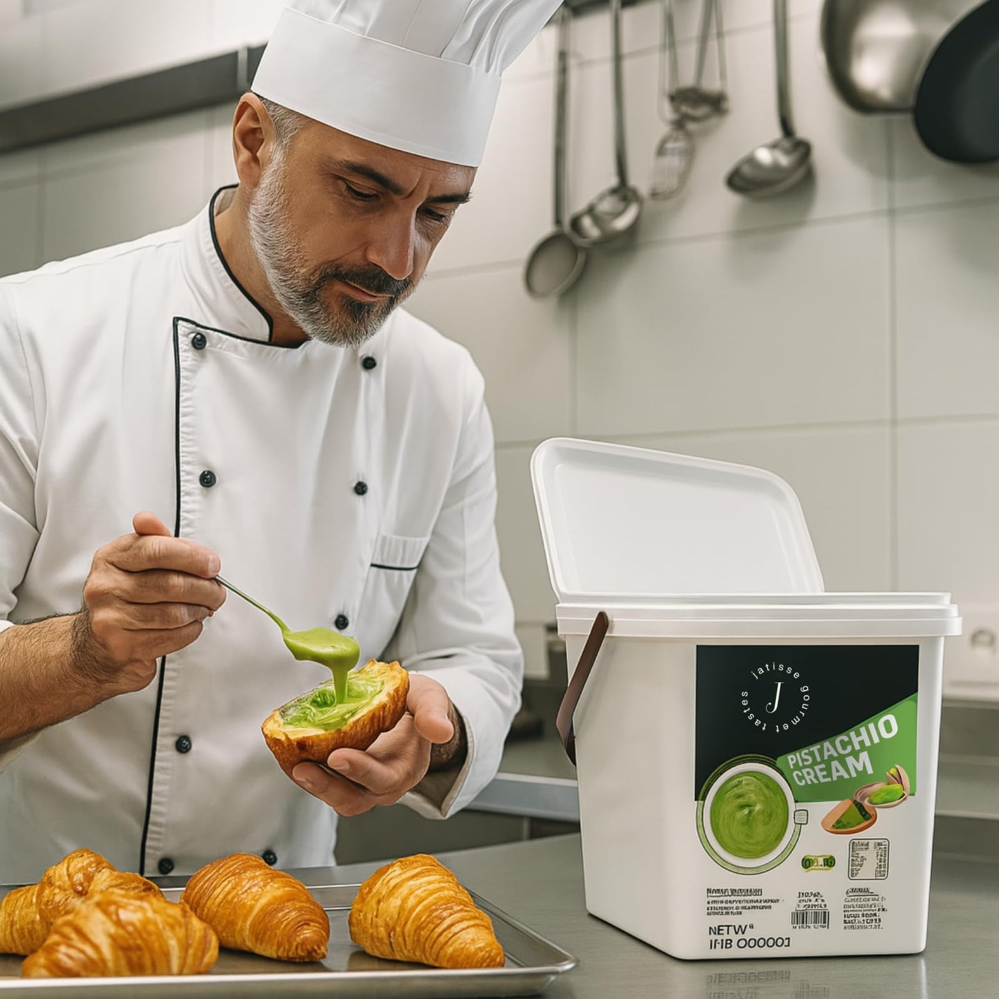 Jatisse Pistachio Cream Bulk Spread – No Palm Oil – 5kg (11 lbs) – Ideal for Bakery & Pastries