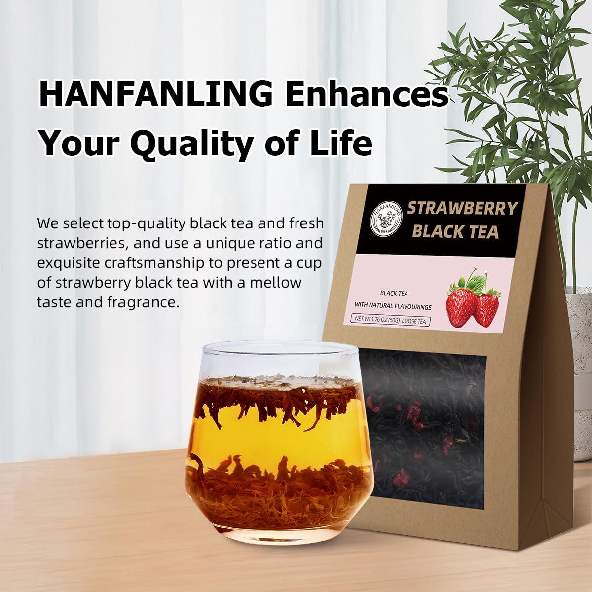 Hanfangling Strawberry Black Tea, 100% Natural Loose Leaf, Blend Of Strawberry Fruit Flavor And Black Tea Aroma,1.76Oz