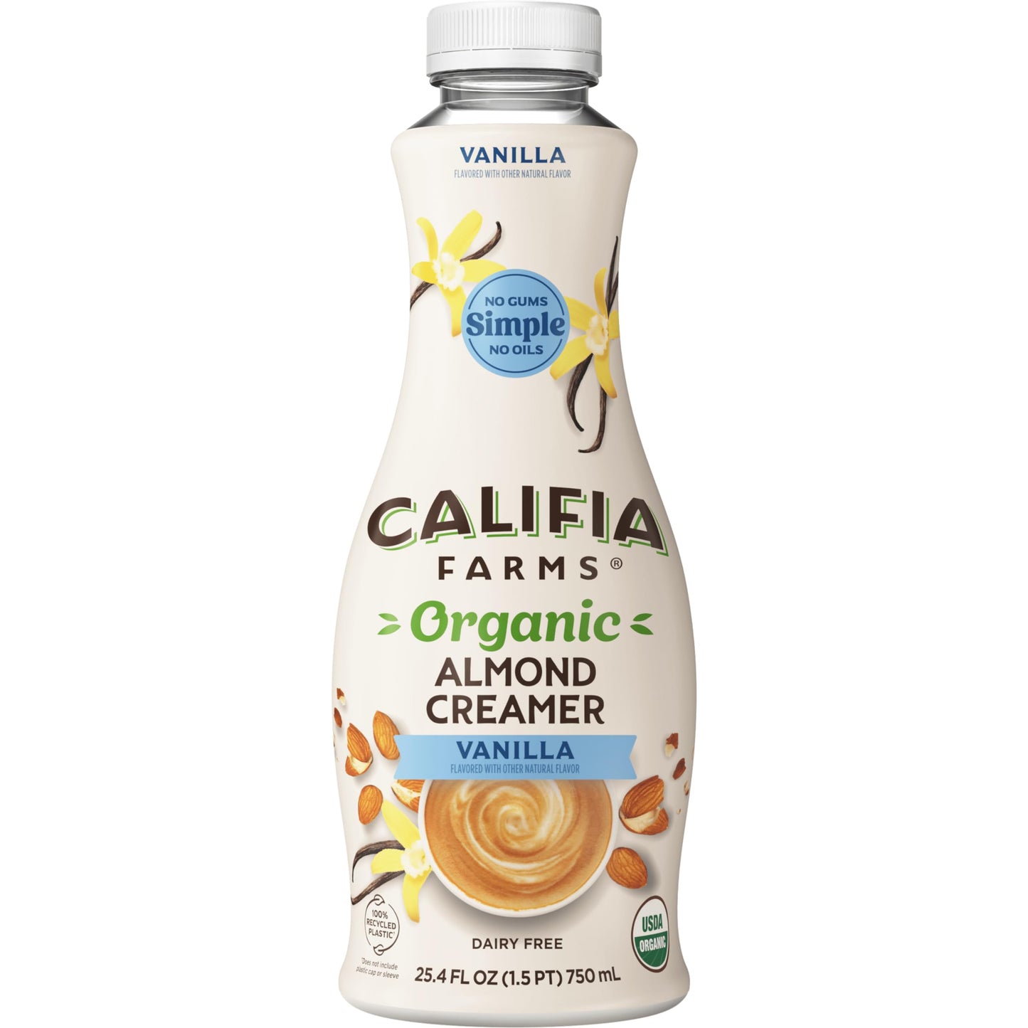 Califia Farms - Organic Vanilla Almond Milk Coffee Creamer, 25.4 Oz, Dairy Free, Plant Based, Vegan, Gluten Free, Non GMO, Almon
