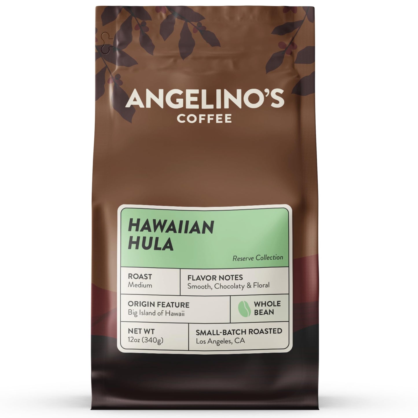 Angelinos Coffee Hawaiian Hula Reserve Whole Bean Hawaiian Coffee Blend, Medium Roast With Chocolaty Notes And Floral Undertones - Enhanced Hawaii Coffee Beans Blend