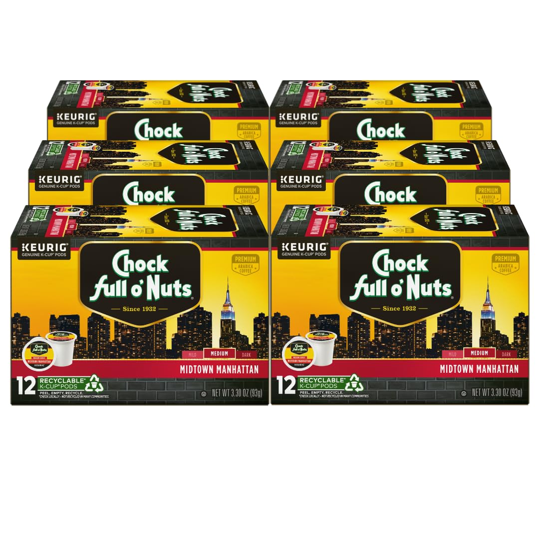 Chock Full o  Nuts Midtown Manhattan Keurig K-Cup Pods for Keurig malt-inspired - enhanced Arabica  Medium Roast - Single Serve - 6 Packs of 12 K-Cup Pods