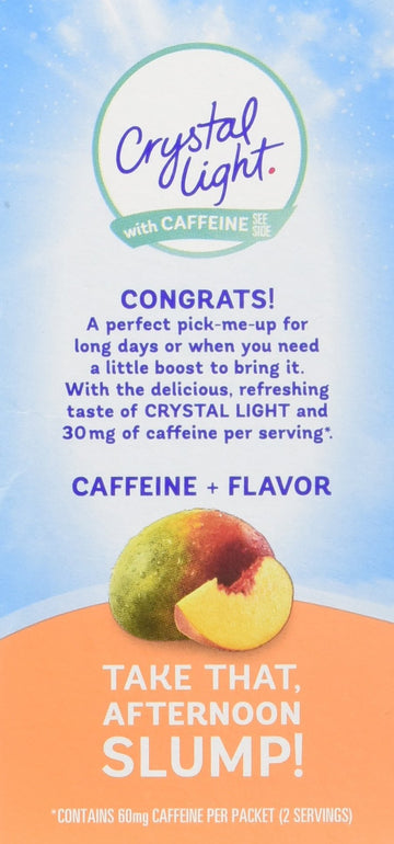 Crystal Light Peach Mango On The Go with Caffeine, 10-Packet Boxes, Pack of 4