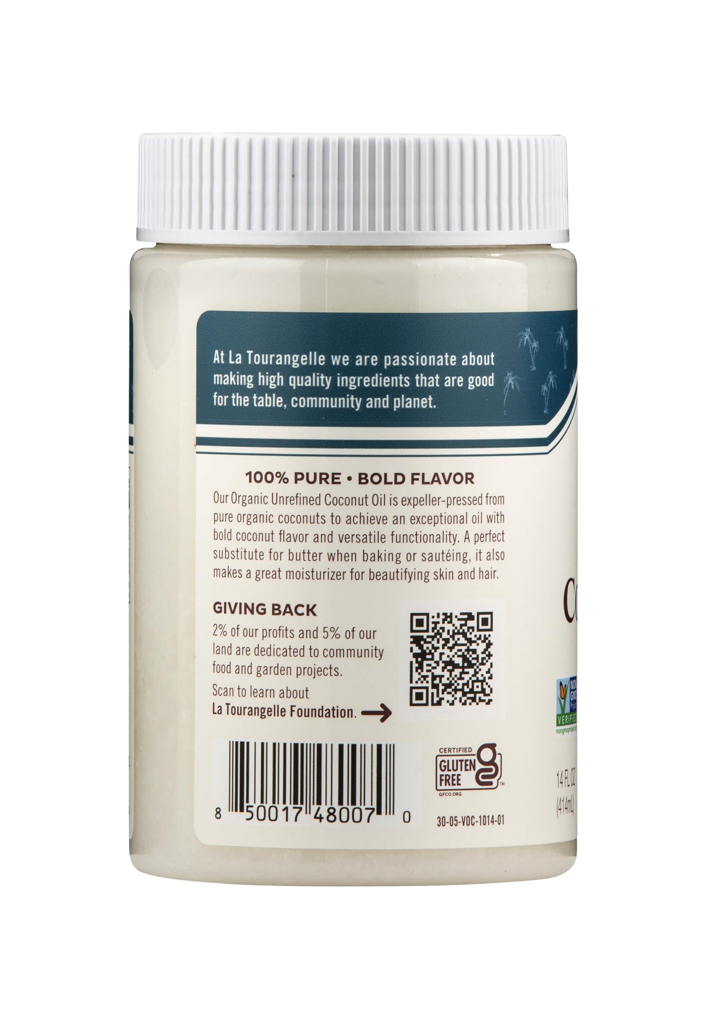 La Tourangelle, Organic Coconut Oil, Unrefined, For Cooking, Baking, Hair, And Skin Care, Pure Virgin, Expeller Pressed, 14 Fl Oz
