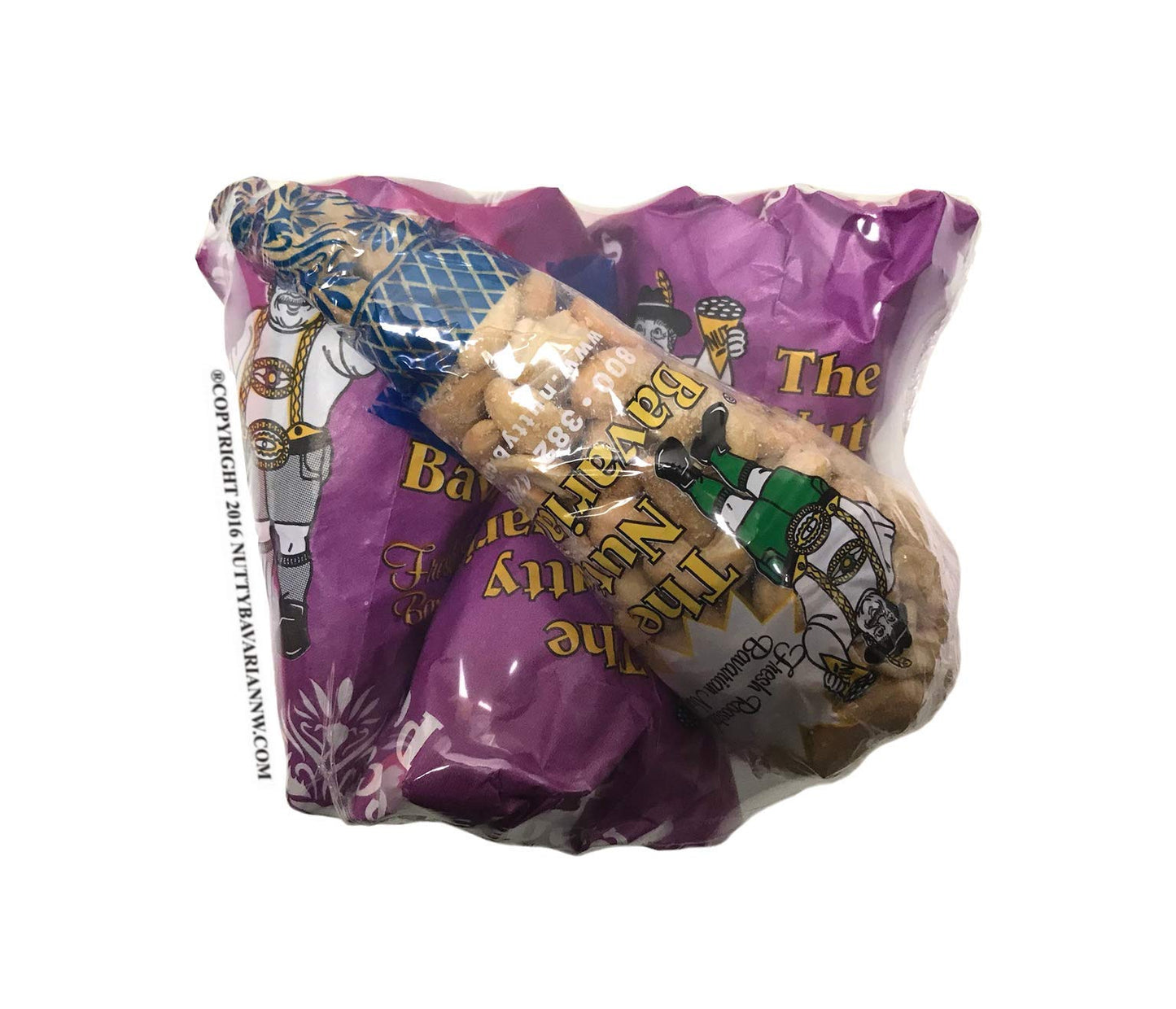The Nutty Bavarian Cinnamon Glazed Pecans & Lightly Salted Cashews, 4 Cone Pack, Purple & Clear Blue