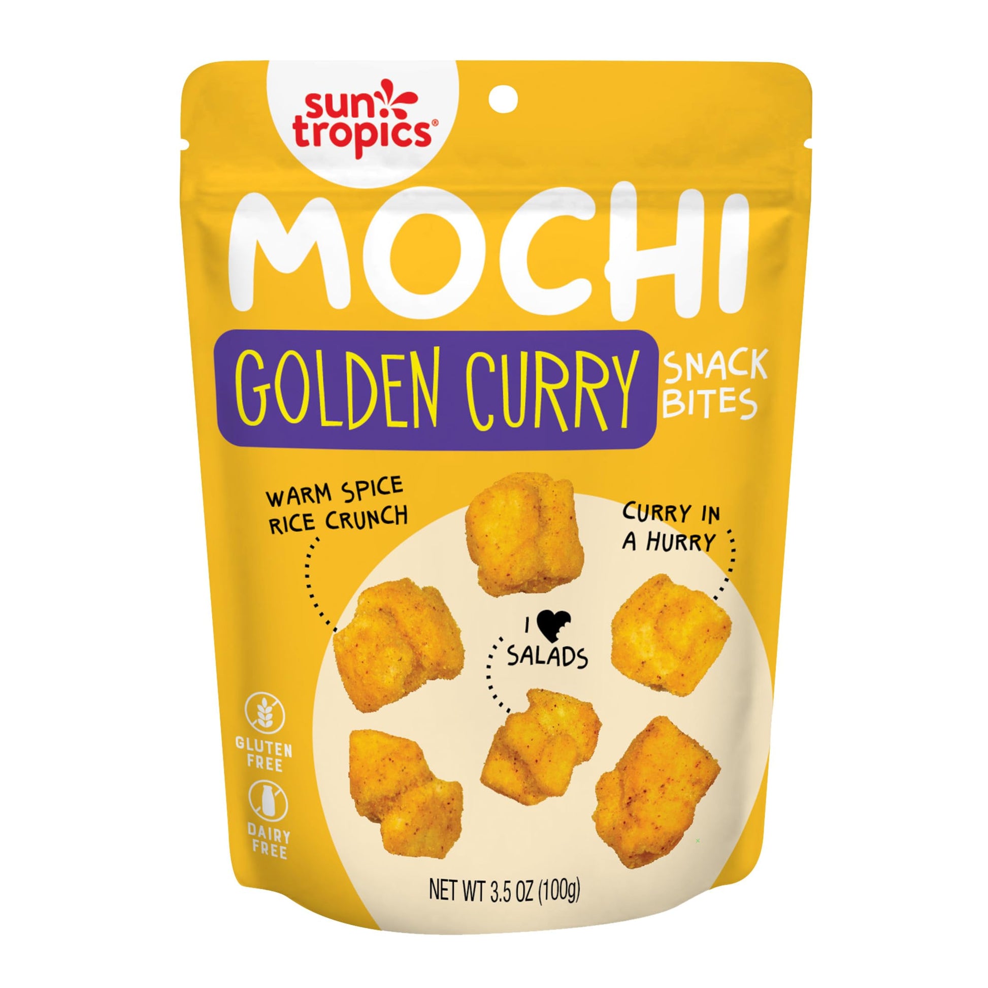 Sun Tropics Mochi Snack Bites, Golden Curry Flavor- 3.5 Oz (6 Pack) | Crispy Crunchy Mochi Bites, Rice Nuggets | Mochi Puff Rice