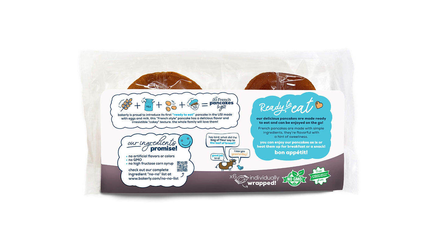 bakerly French Pancakes To Go! Non GMO, Free from Artificial Flavors & Colors, Pack of 4, 6-Count (24 Total Pancakes)