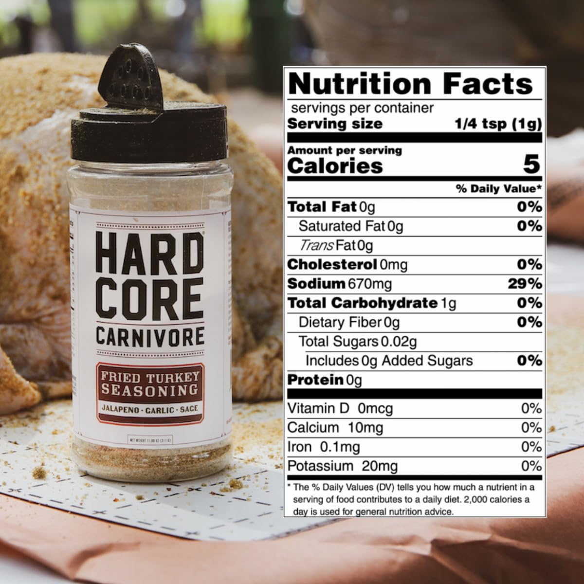 Hardcore Carnivore Limited Edition Fried Turkey Seasoning (11 oz Shaker) Texas-Made Blend for Turkey  Chicken Wings  Pot Pie and More