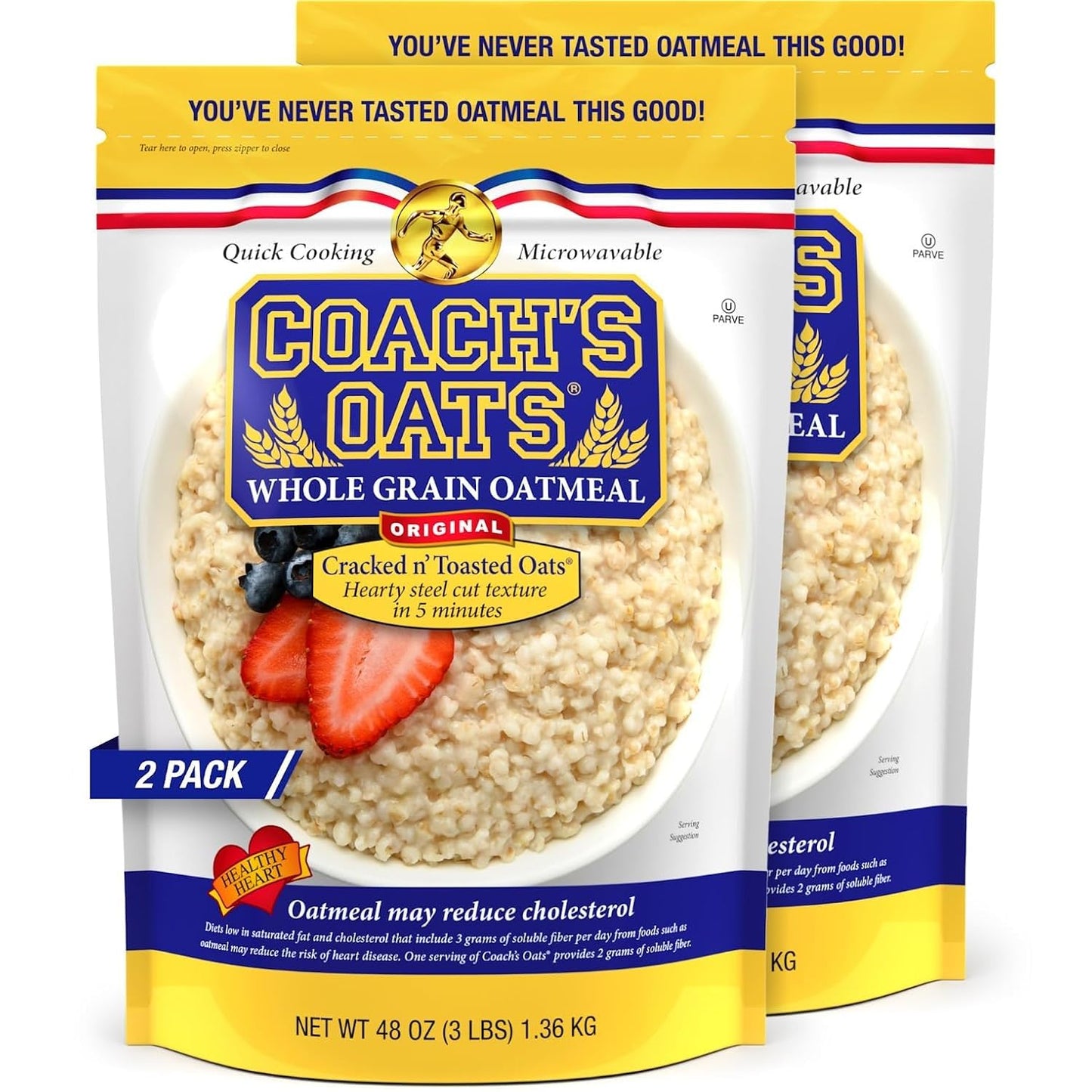 Coach's Oats Whole Grain Oatmeal 3 lbs (48 oz) Pack of 2 | Steel Cut Texture, Ready in 3 to 5 Minutes | Enjoy the Perfect Start 
