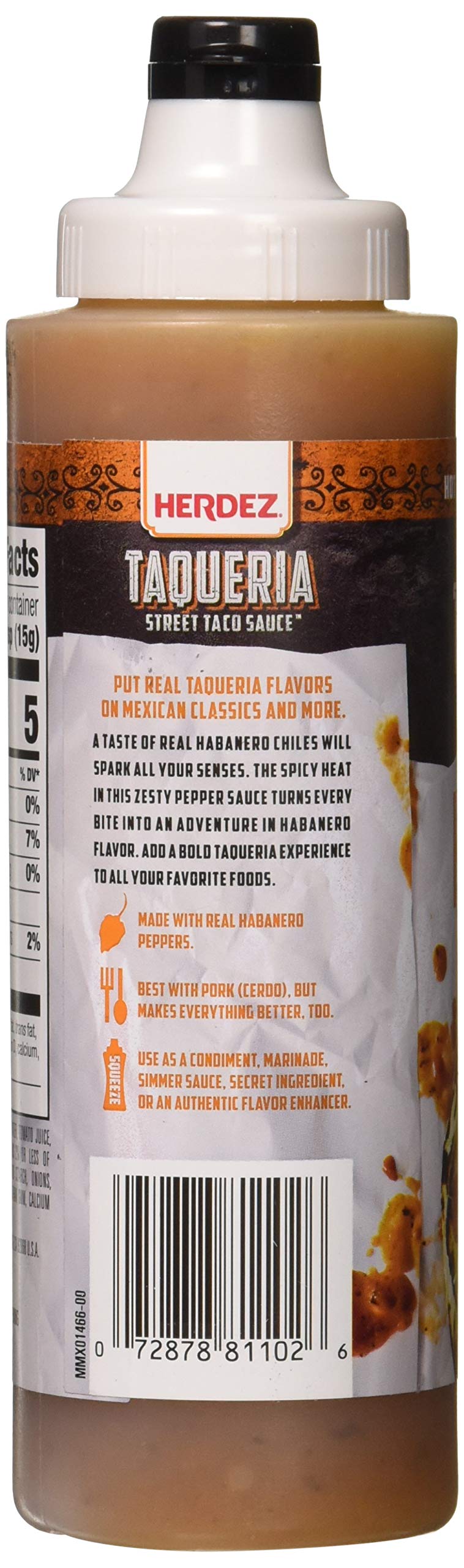 Herdez Taqueria Street Sauce, Habanero, Fiery Hot Taco Sauce, 9 oz Squeeze Bottle, 8 Pack