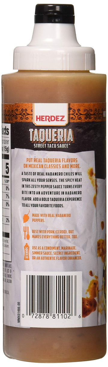 Herdez Taqueria Street Sauce, Habanero, Fiery Hot Taco Sauce, 9 oz Squeeze Bottle, 8 Pack