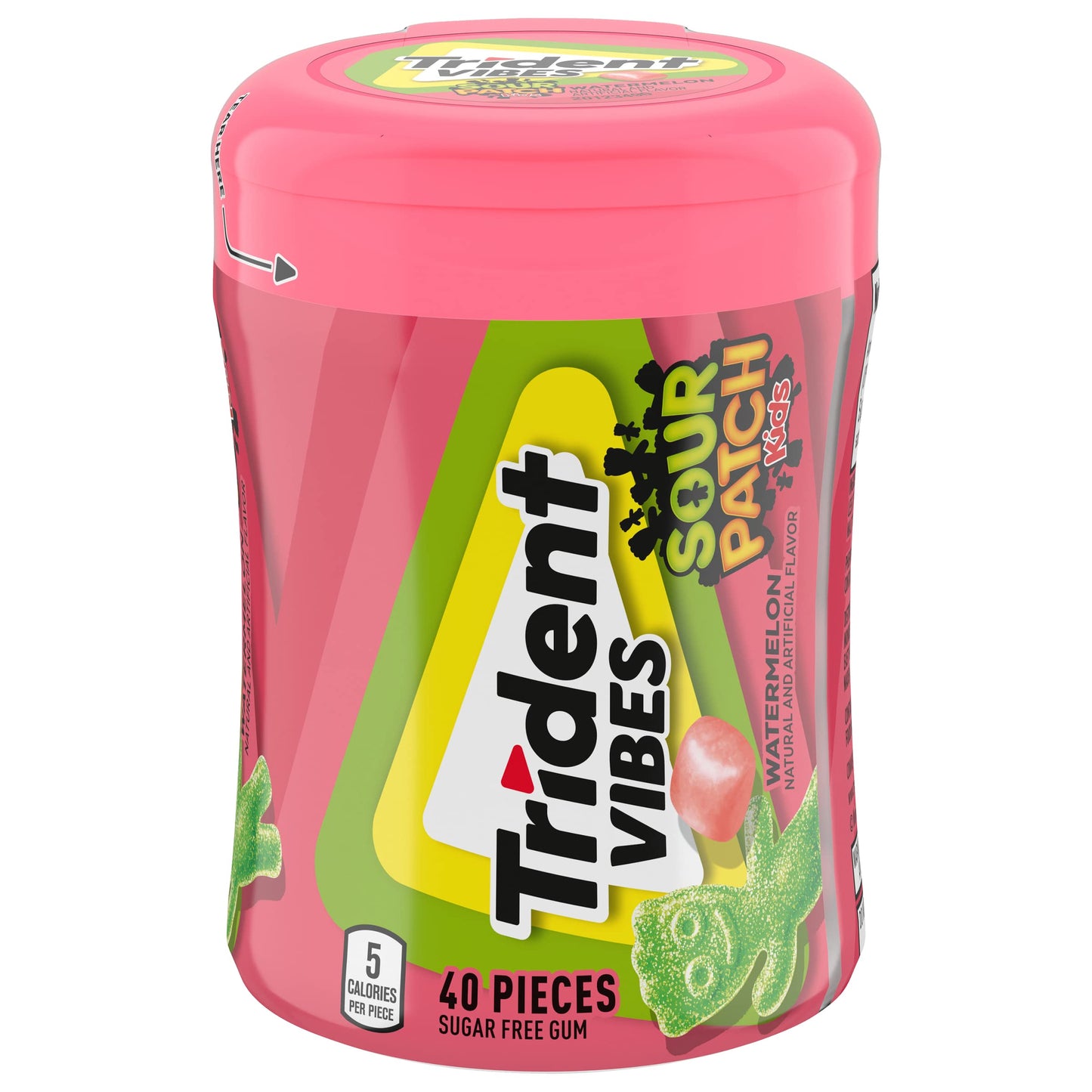 Trident Vibes SOUR PATCH KIDS Watermelon Sugar Free Gum, 240 Pieces, 6 Bottles, Crunchy