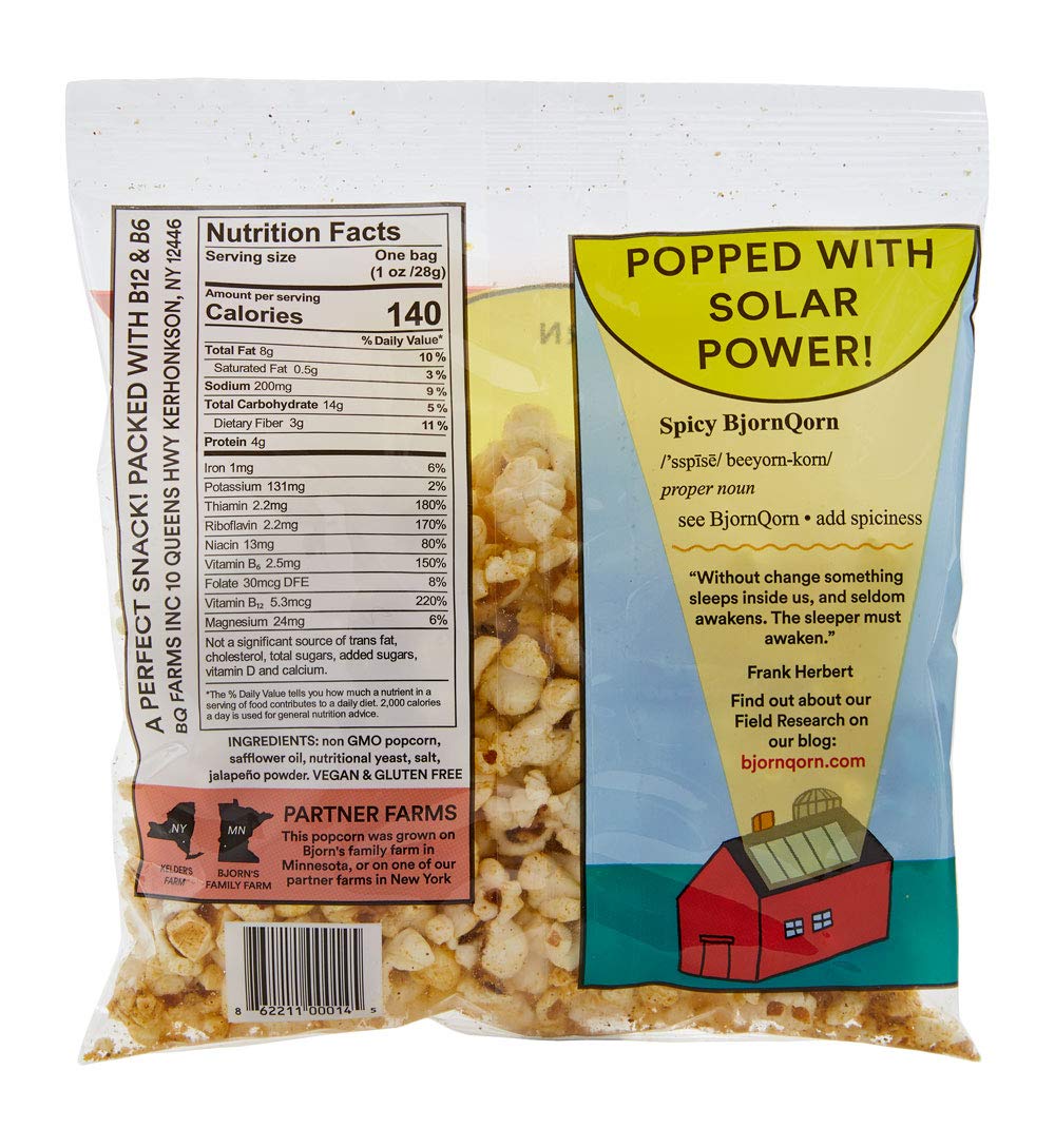 Bjornqorn Mini Bag 15-Pack (Spicy) - Vegan & Gluten-Free Popcorn - Cheesy, Spicy, Umami - (15 1Oz Bags)