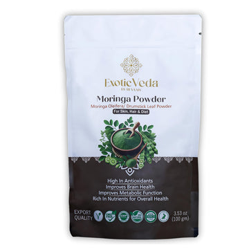Exotic Veda Premium Quality Moringa Powder (100g/3.52Oz) - 100% Pure, Vegan, Gluten-Free, Non-GMO - Suitable for Smoothies, Baki
